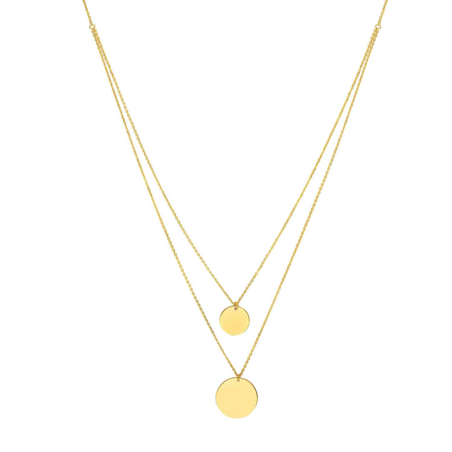 Engravable 14K Gold Round Personalized Double Necklace 16"-18"