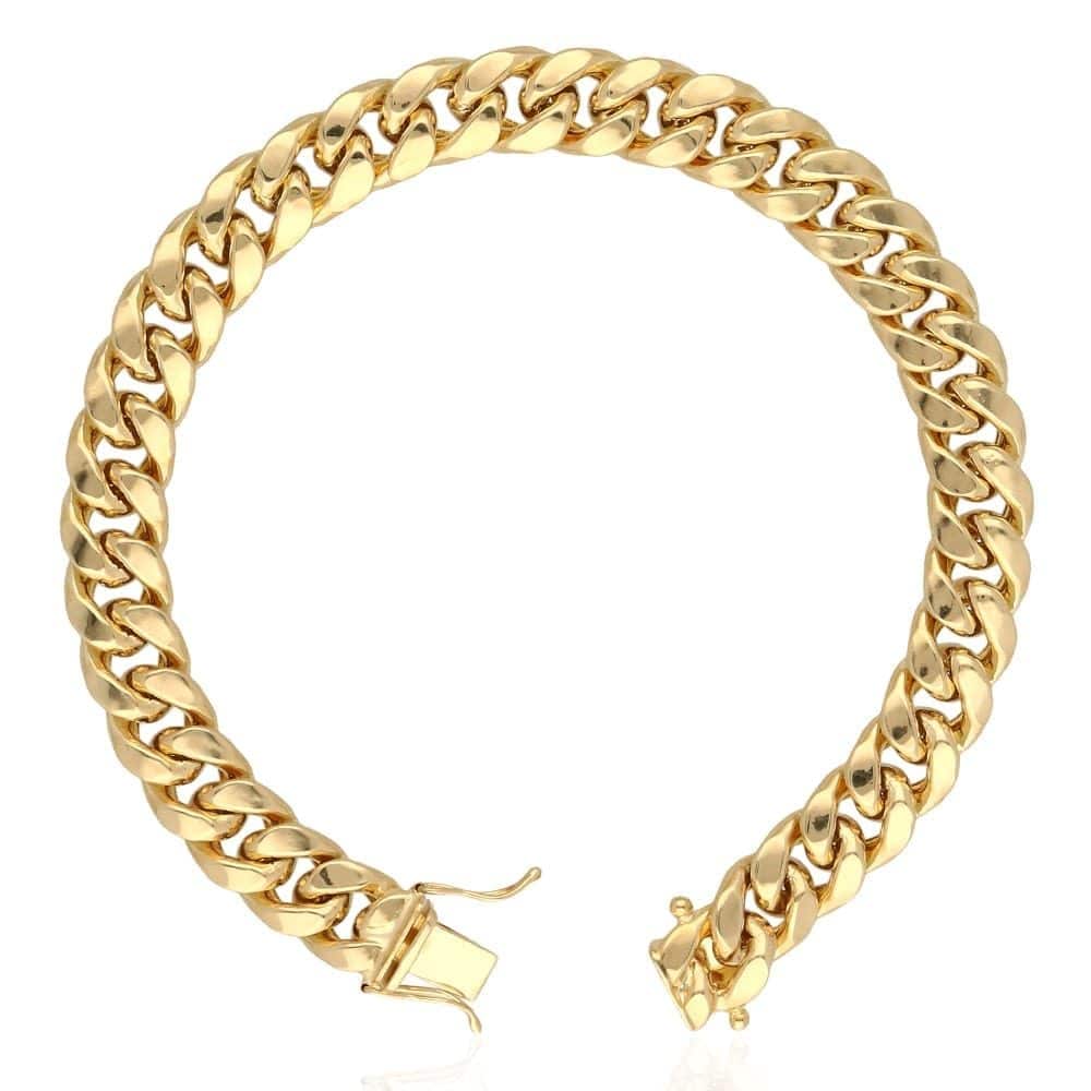 10K Gold Yellow Hollow 9.5mm Miami Cuban Men's Bracelet 8.5"