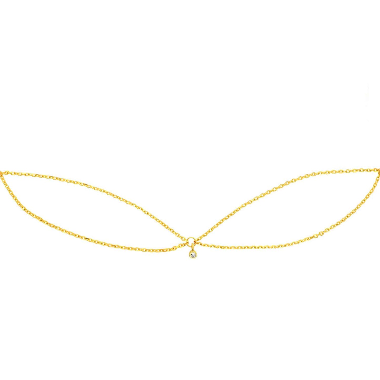 Natural Diamond 14K Yellow Gold Drape Chain Choker Necklace (Hollow) 15"-17" Adjustable