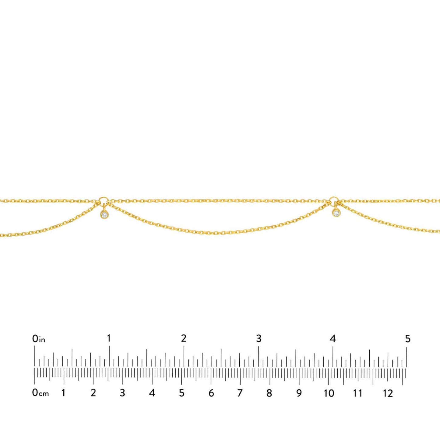 Natural Diamond 14K Yellow Gold Drape Chain Choker Necklace (Hollow) 15"-17" Adjustable