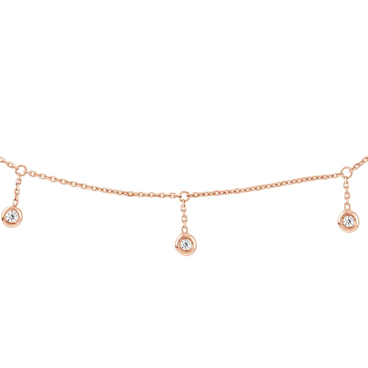 Natural Diamond 14K Gold Bezel Drops Choker Necklace 15"-17" Adjustable