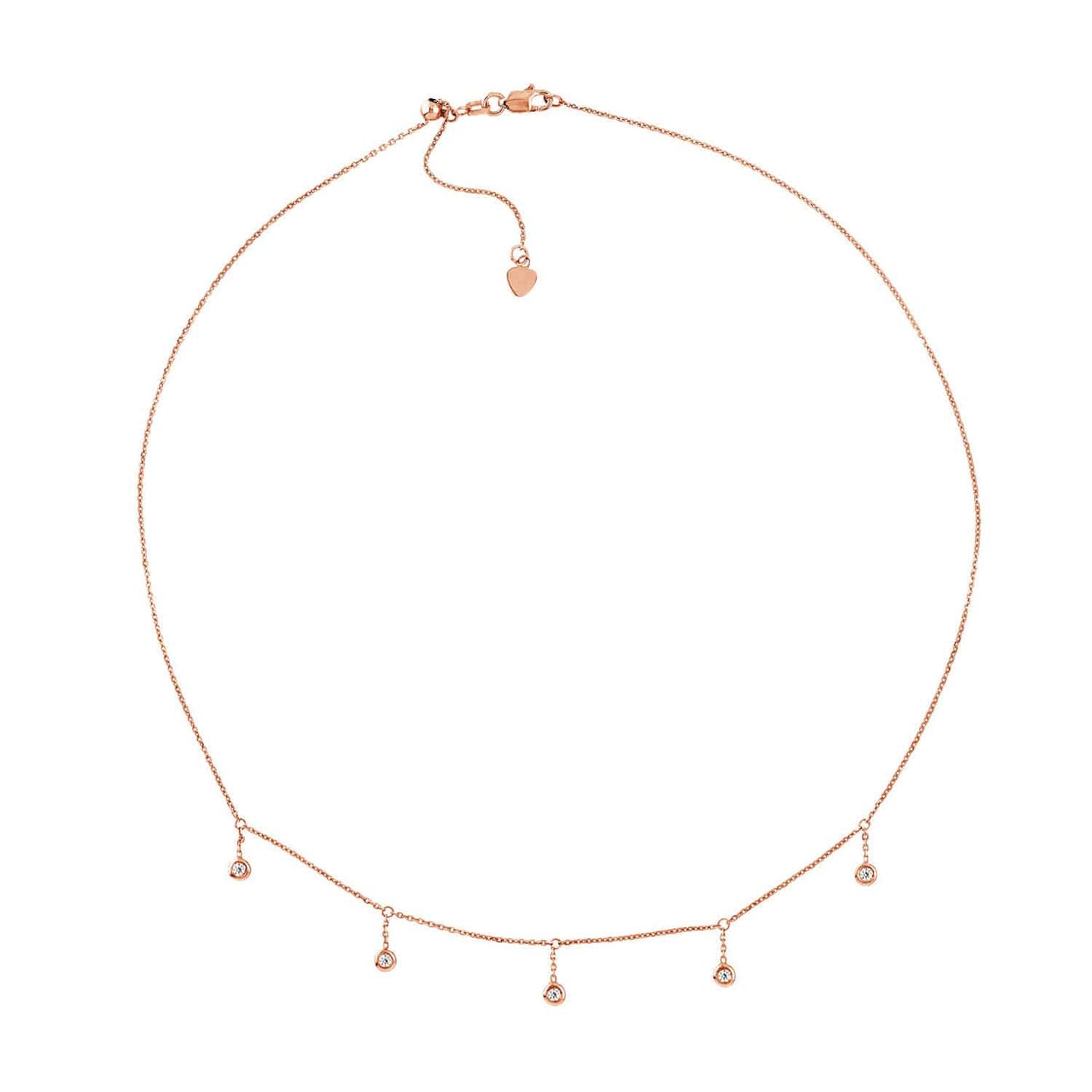 Natural Diamond 14K Gold Bezel Drops Choker Necklace 15"-17" Adjustable