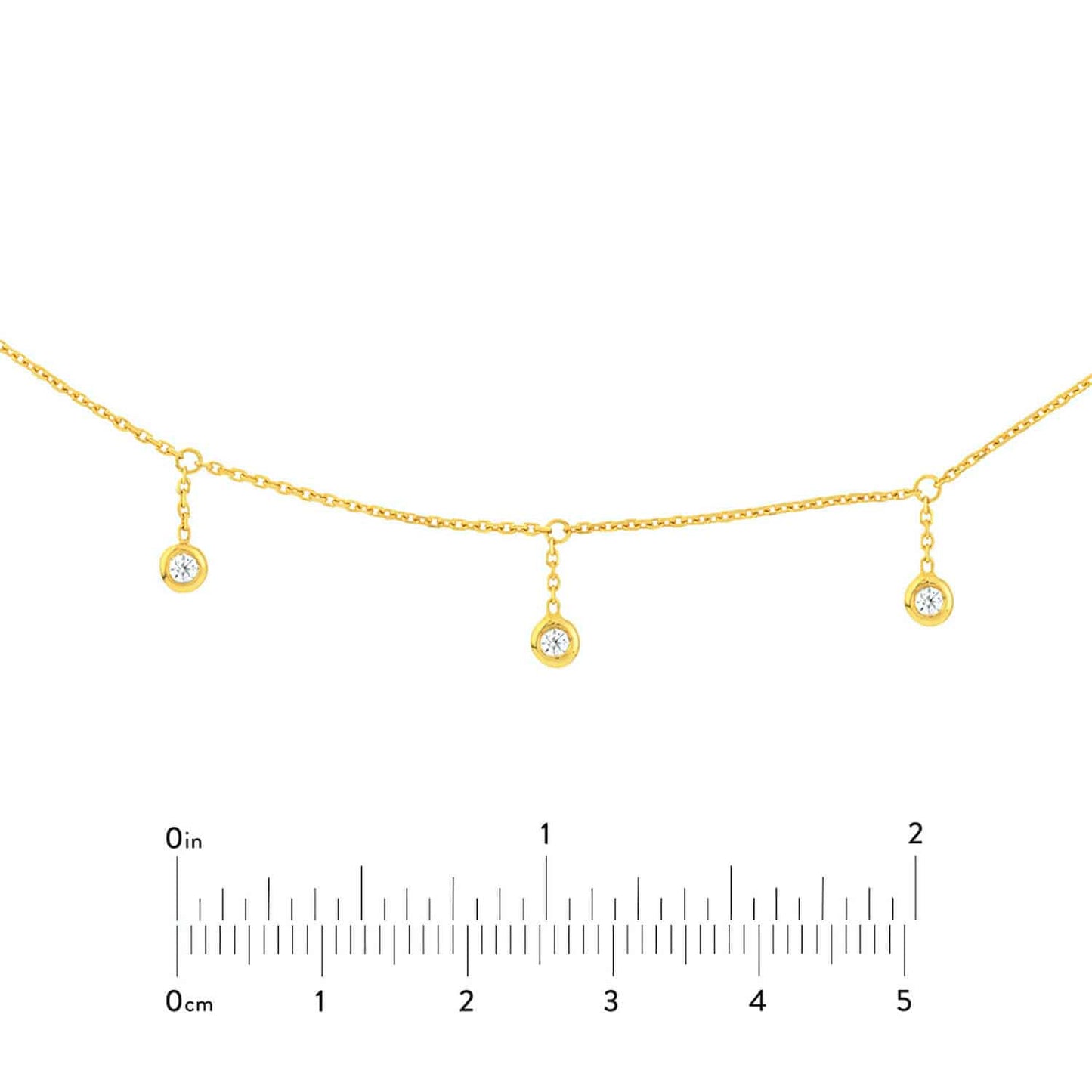 Natural Diamond 14K Gold Bezel Drops Choker Necklace 15"-17" Adjustable