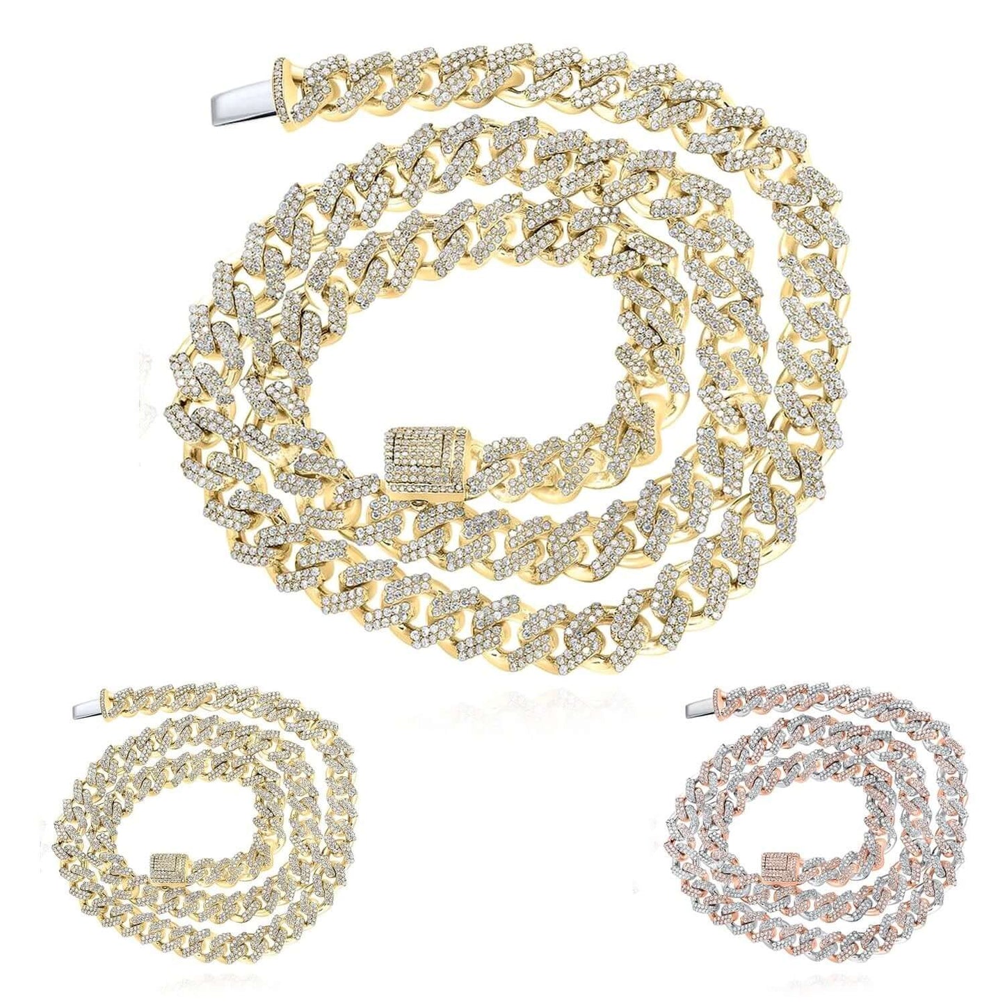 8CTW Natural Diamond 10K Gold Yellow Rose Pave 8mm Miami Cuban Necklace 18"