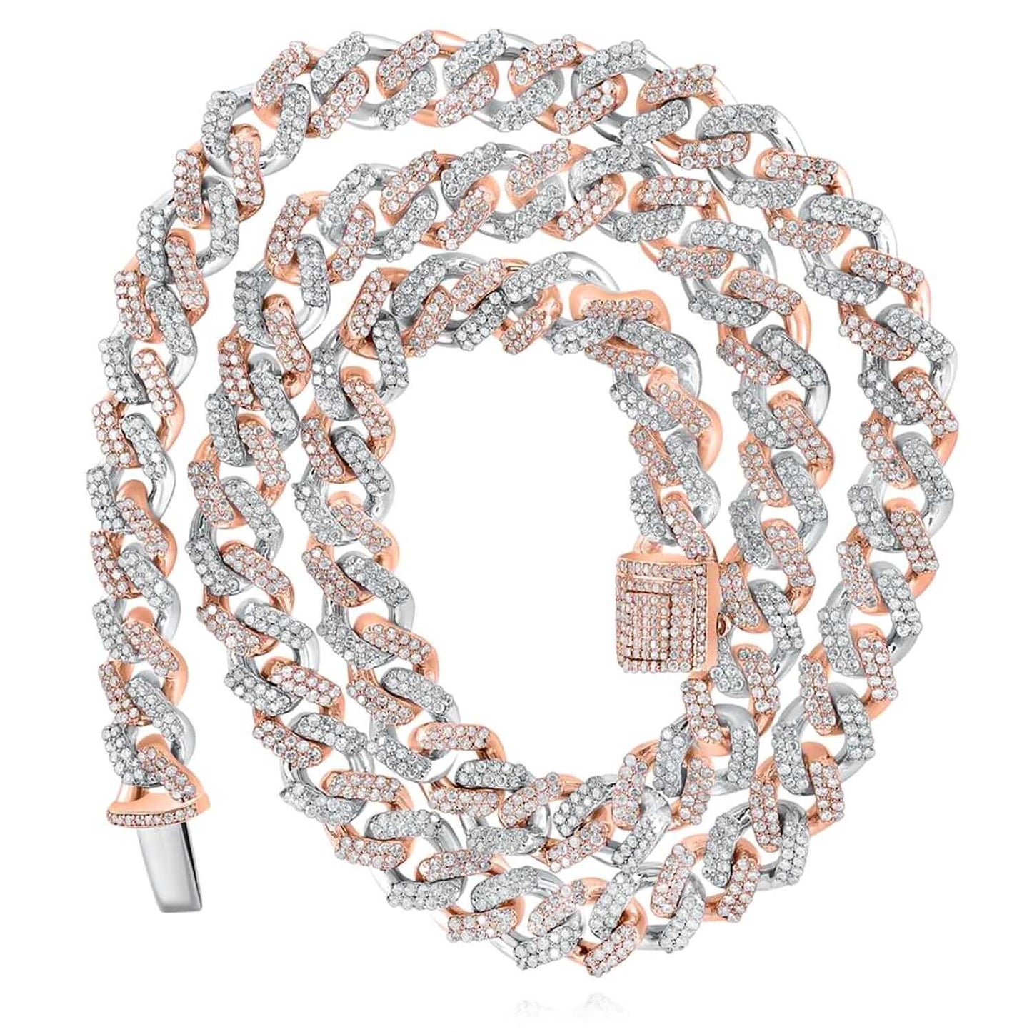 8CTW Natural Diamond 10K Gold Yellow Rose Pave 8mm Miami Cuban Necklace 18"