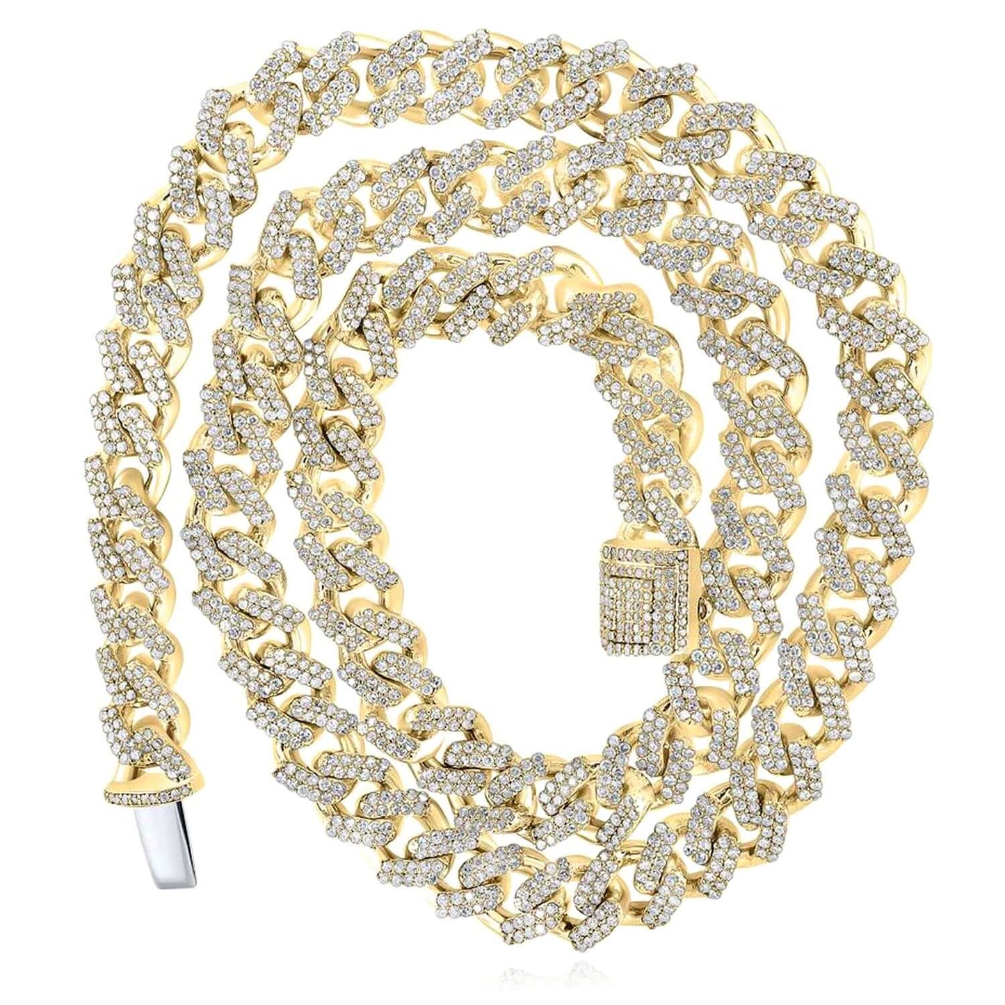 8CTW Natural Diamond 10K Gold Yellow Rose Pave 8mm Miami Cuban Necklace 18"