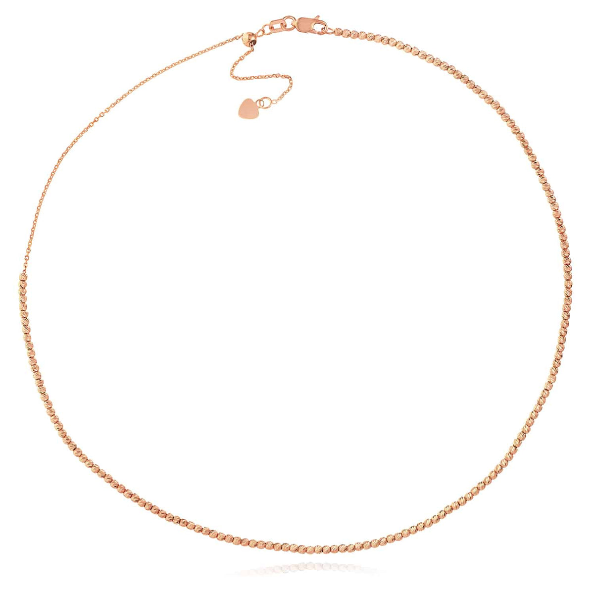 14K Yellow Gold 2mm Diamond - Cut Bead Choker Necklace (Solid Links) 14" - 16" Adjustable - WJD Exclusives