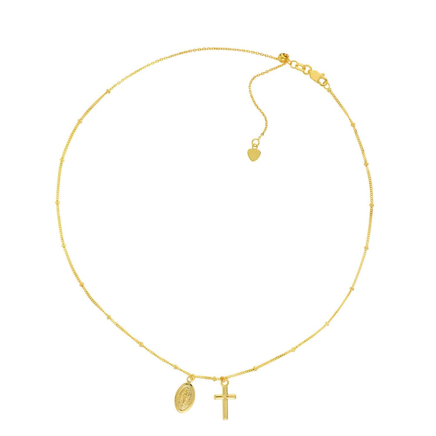 14K Gold Lady Guadalupe Cross Chain Choker Necklace 14"-16" Adjustable