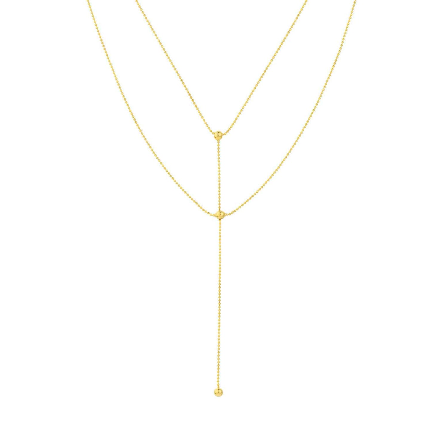 14K Gold Two-Stranded Connecting Bead Dangle Necklace 14"-17" Adjustable