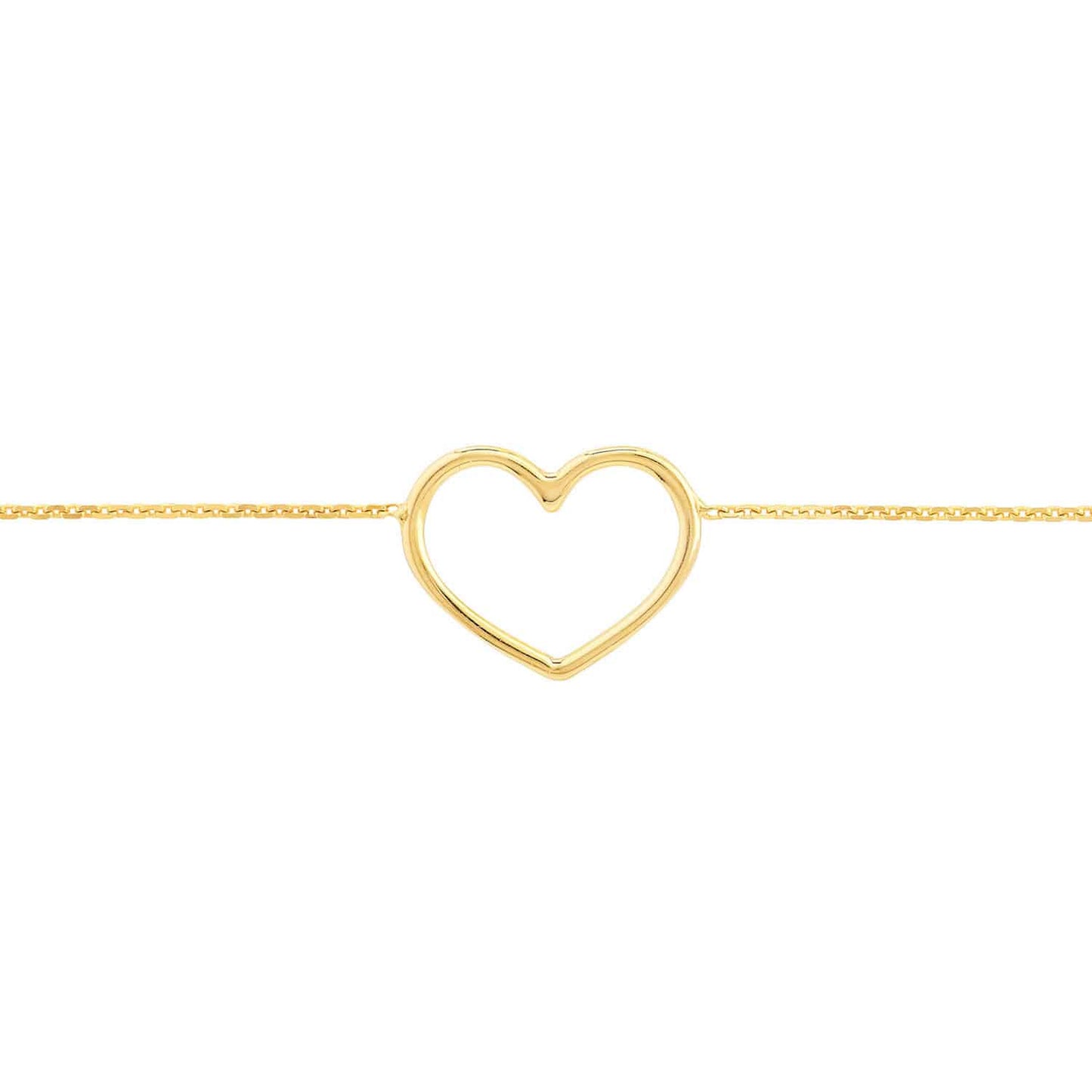 14K Gold Yellow White Rose 0.8mm Cable Open Heart Charm Bracelet 7.5"