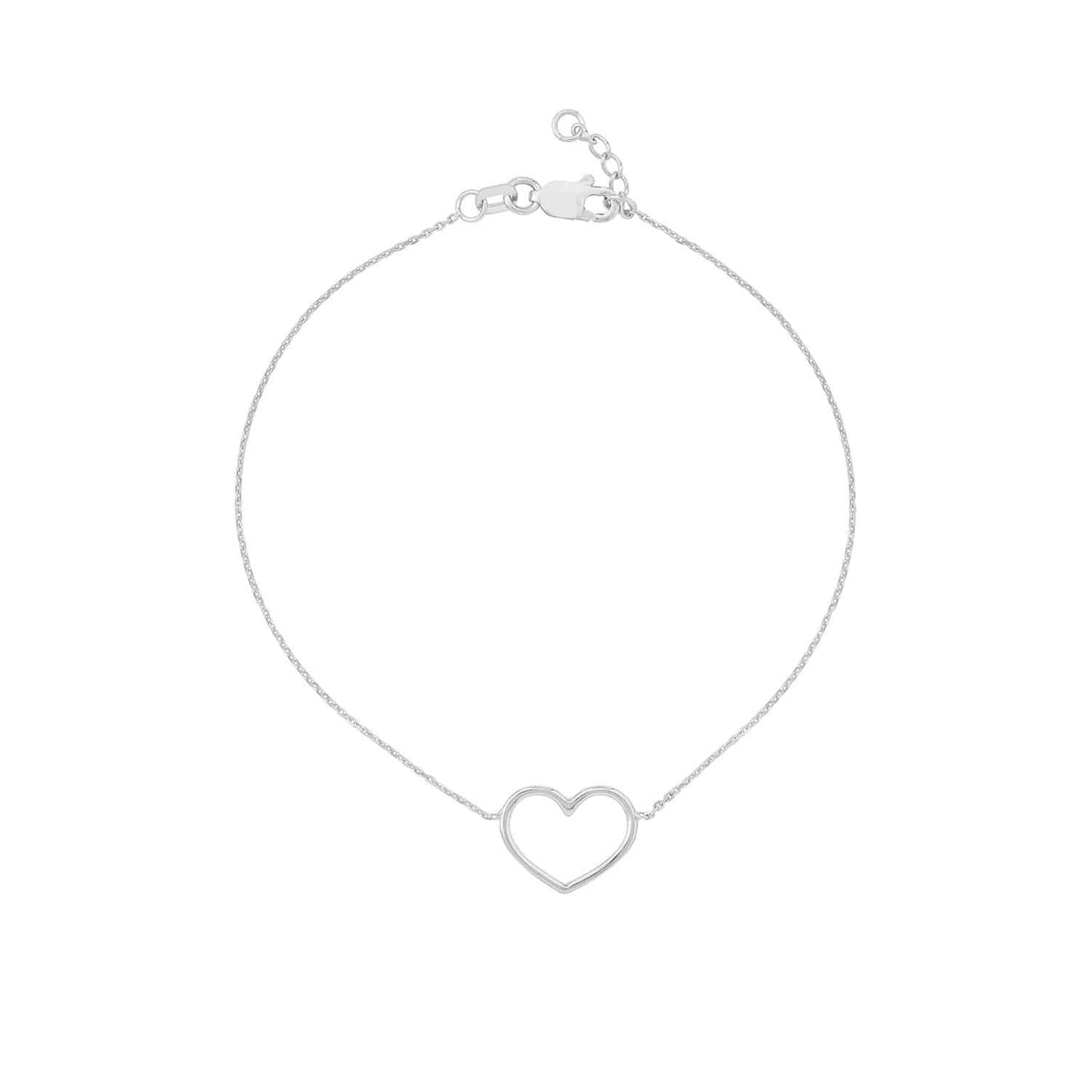 14K Gold Yellow White Rose 0.8mm Cable Open Heart Charm Bracelet 7.5"