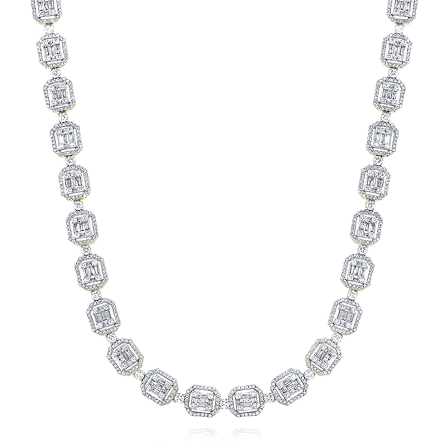 8-15CTW Real Diamond 10K White Gold Square Baguette Cluster Chain 22"