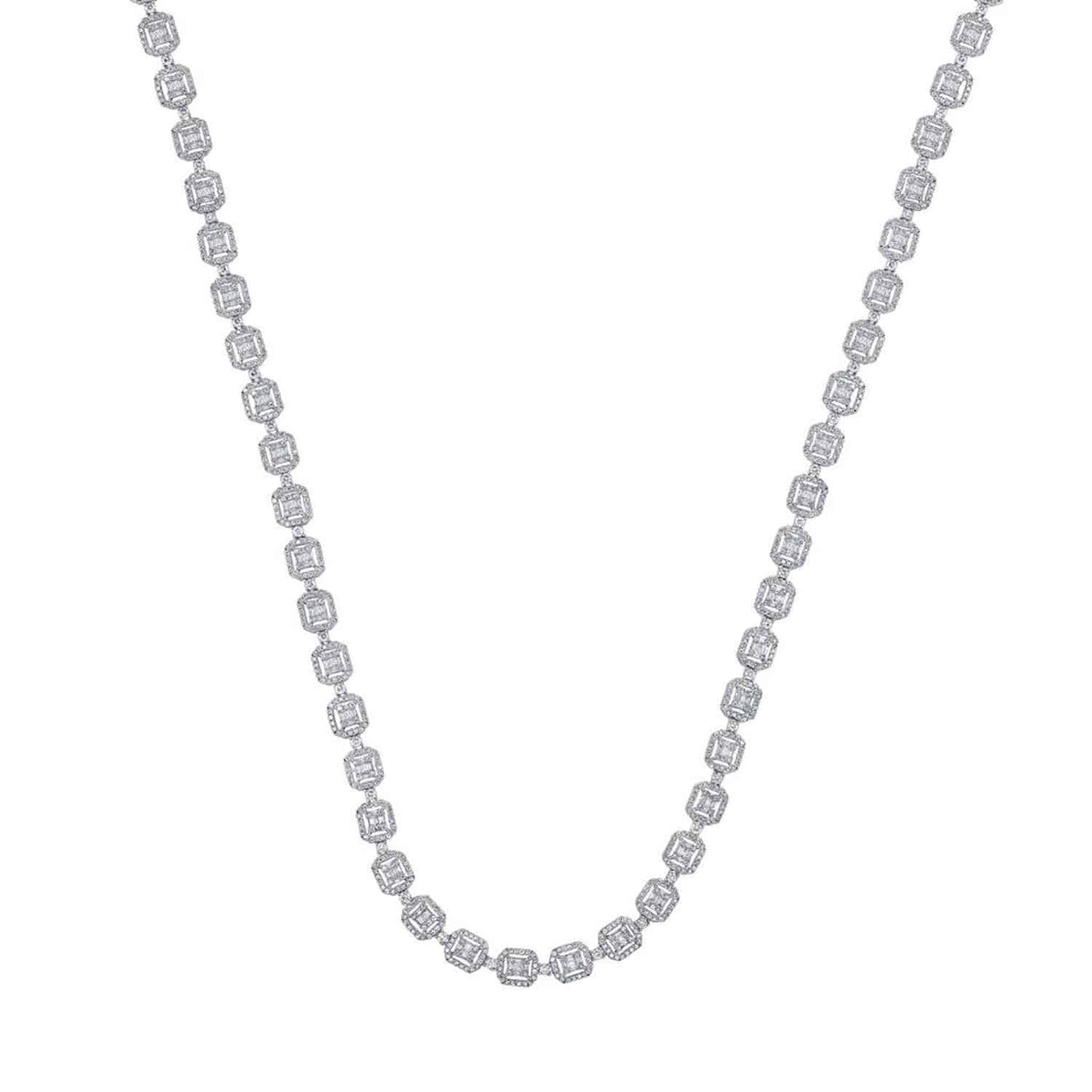 8-15CTW Real Diamond 10K White Gold Square Baguette Cluster Chain 22"