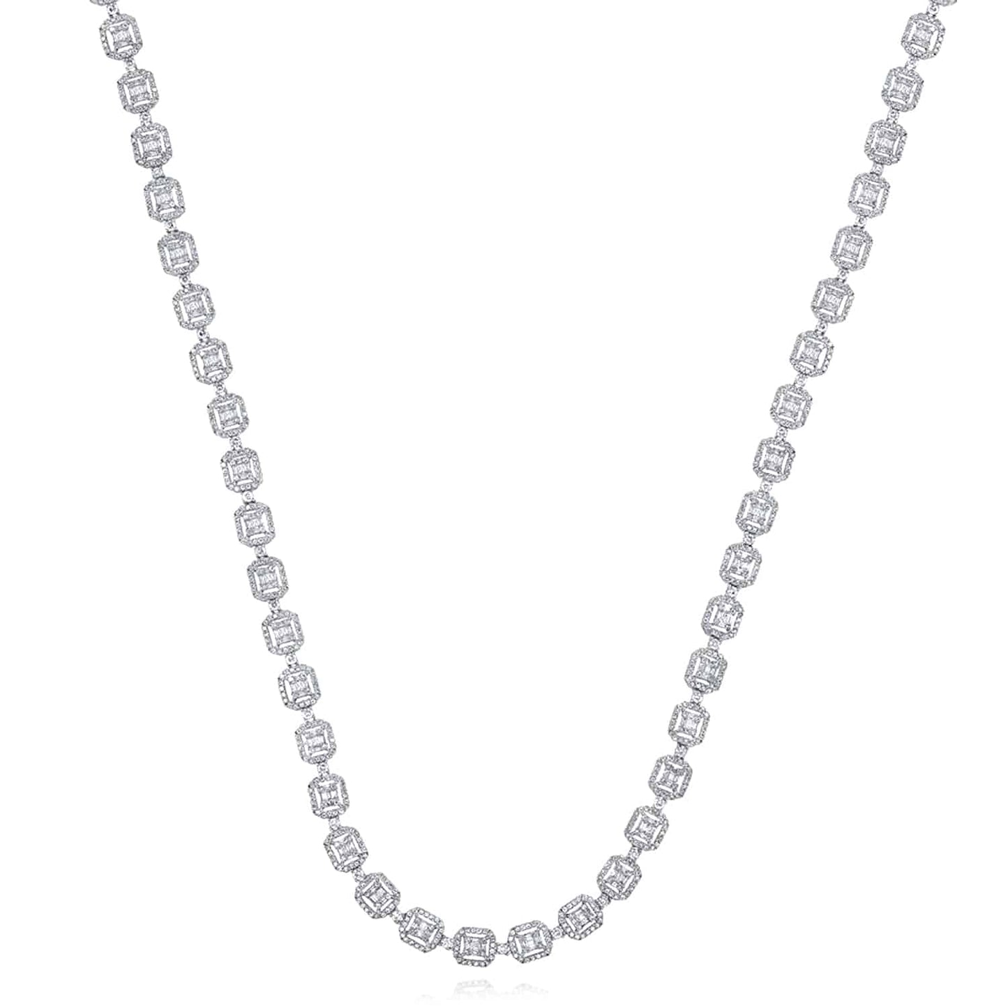 8-15CTW Real Diamond 10K White Gold Square Baguette Cluster Chain 22"