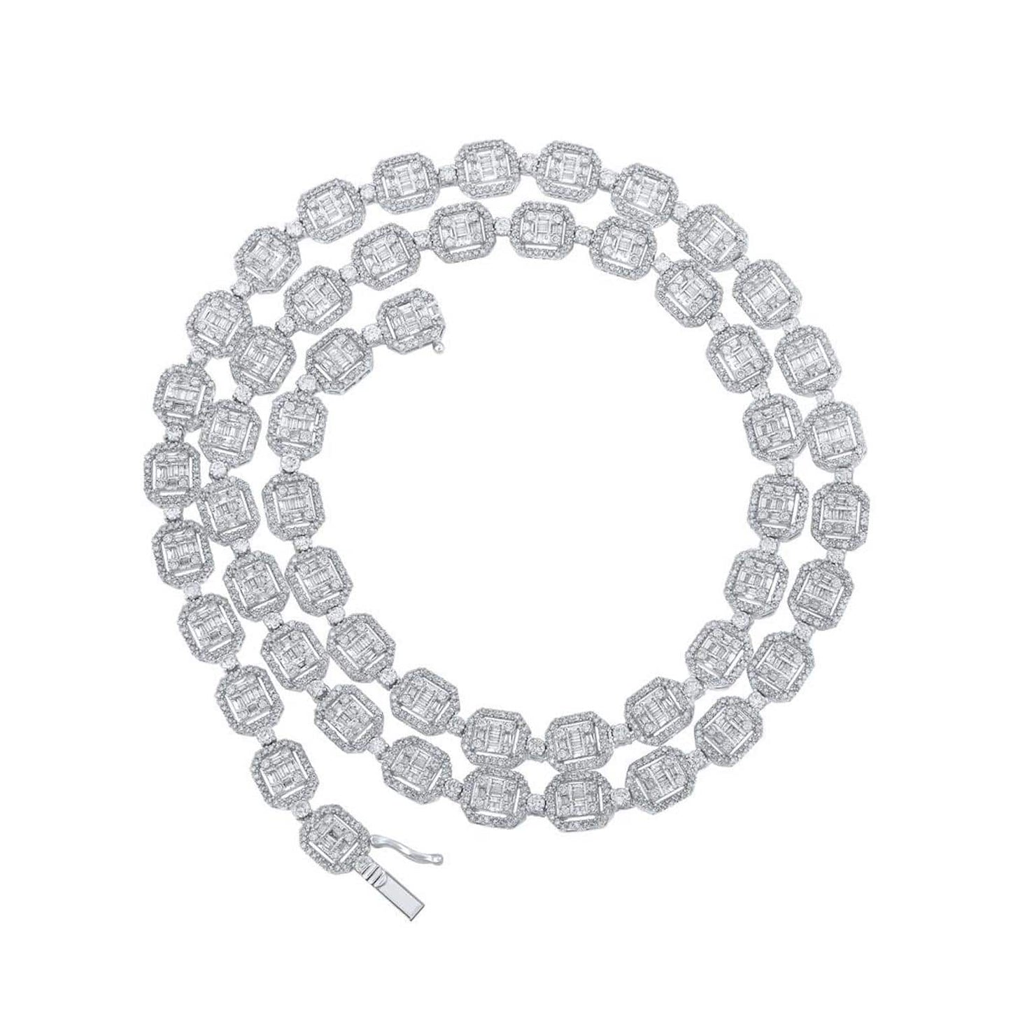 8-15CTW Real Diamond 10K White Gold Square Baguette Cluster Chain 22"