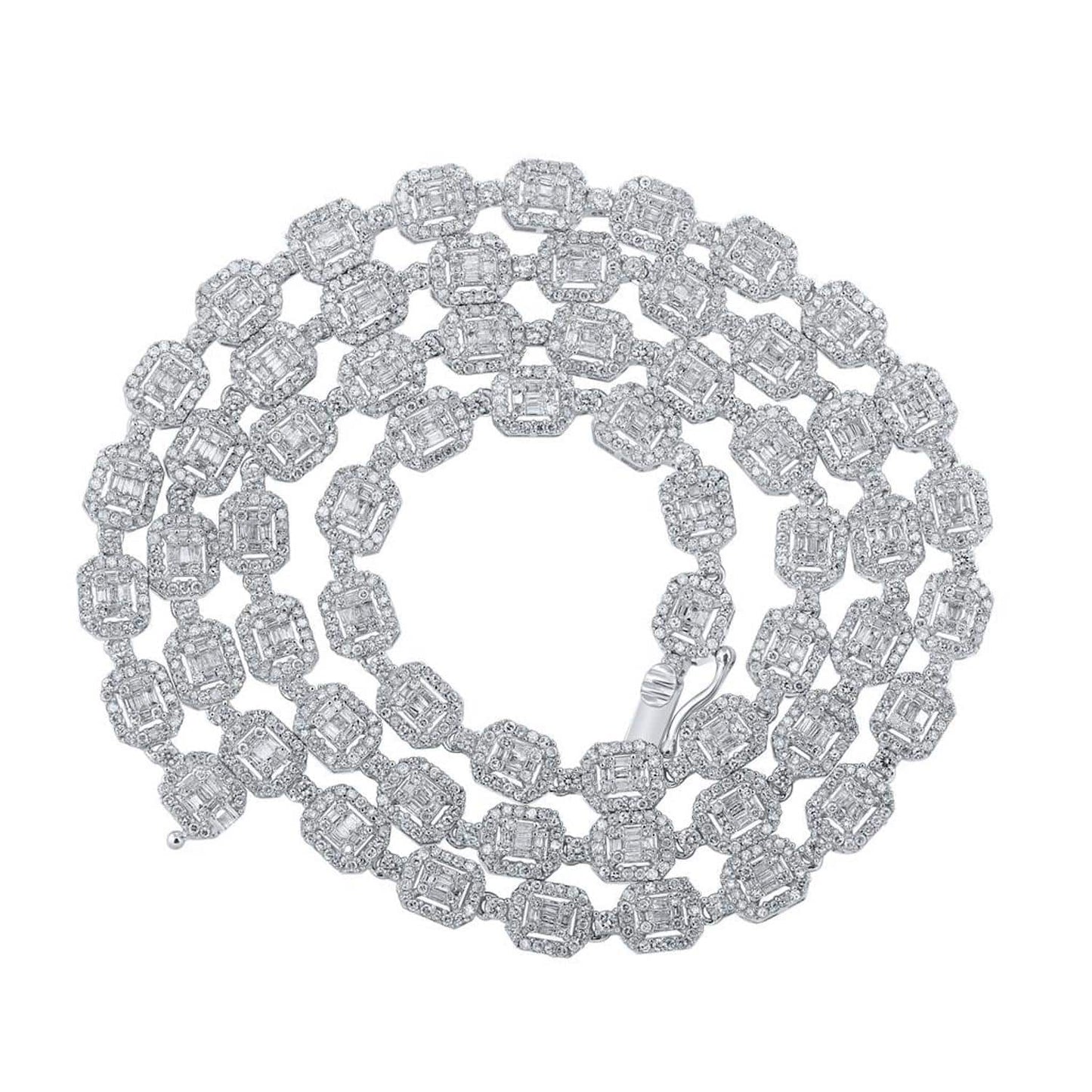 8-15CTW Real Diamond 10K White Gold Square Baguette Cluster Chain 22"