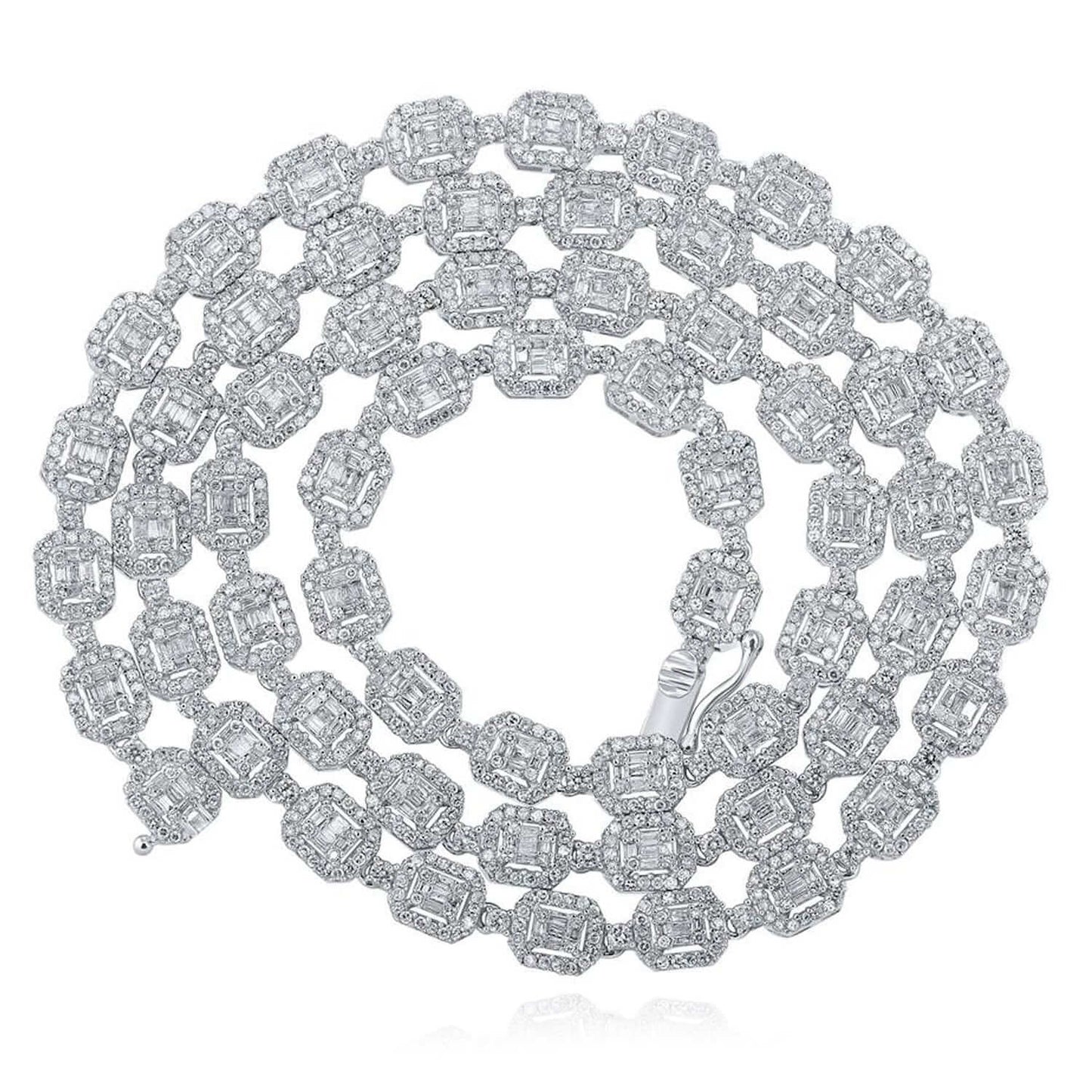 8-15CTW Real Diamond 10K White Gold Square Baguette Cluster Chain 22"