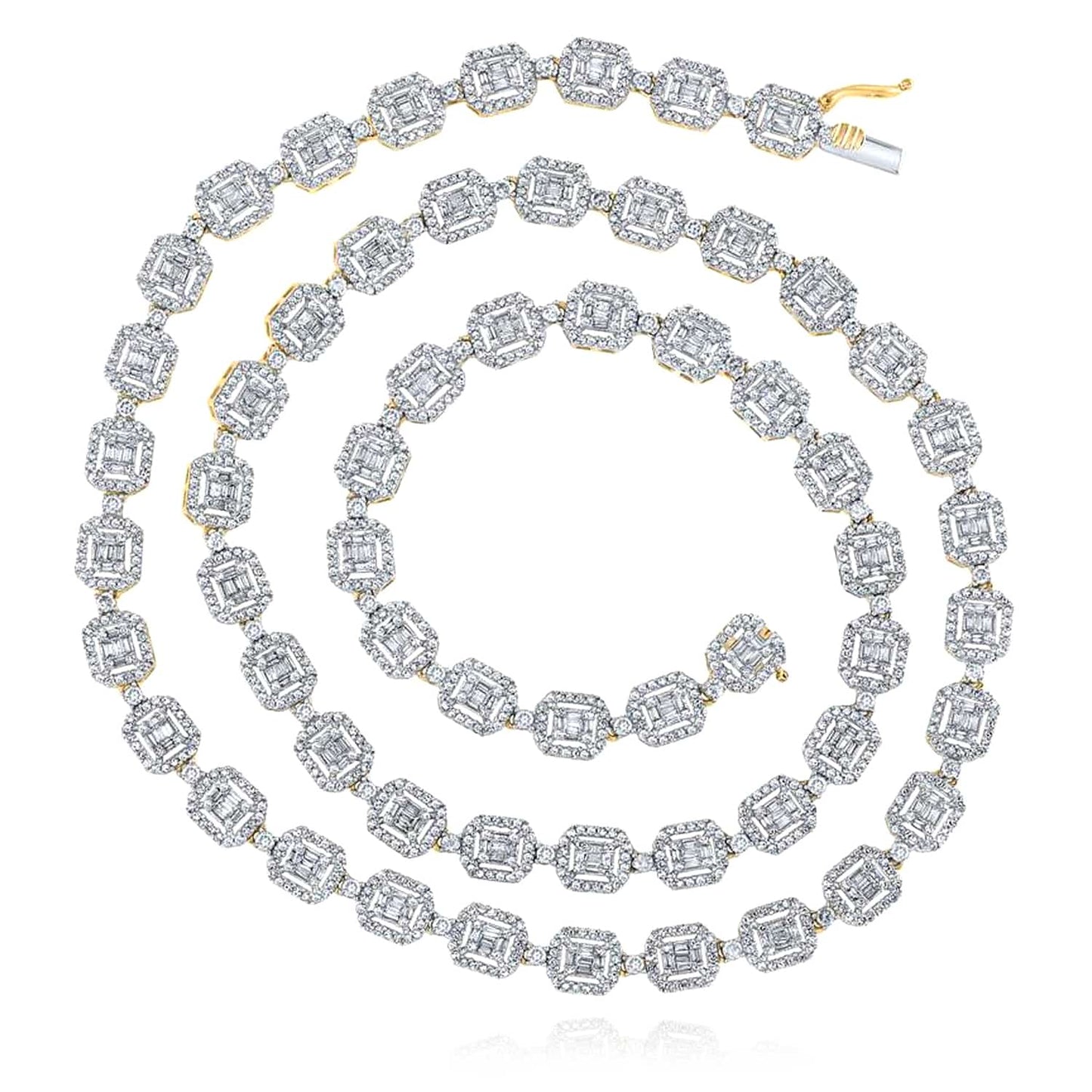 8-15CTW Real Diamond 10K White Gold Square Baguette Cluster Chain 22"