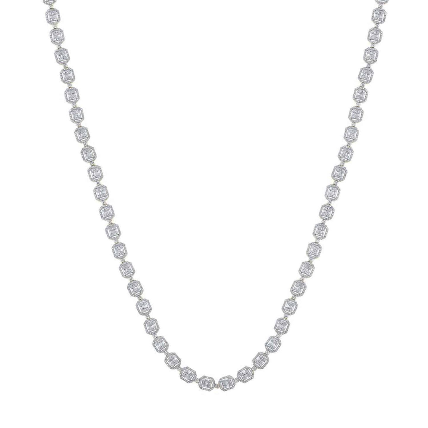 8-15CTW Real Diamond 10K White Gold Square Baguette Cluster Chain 22"