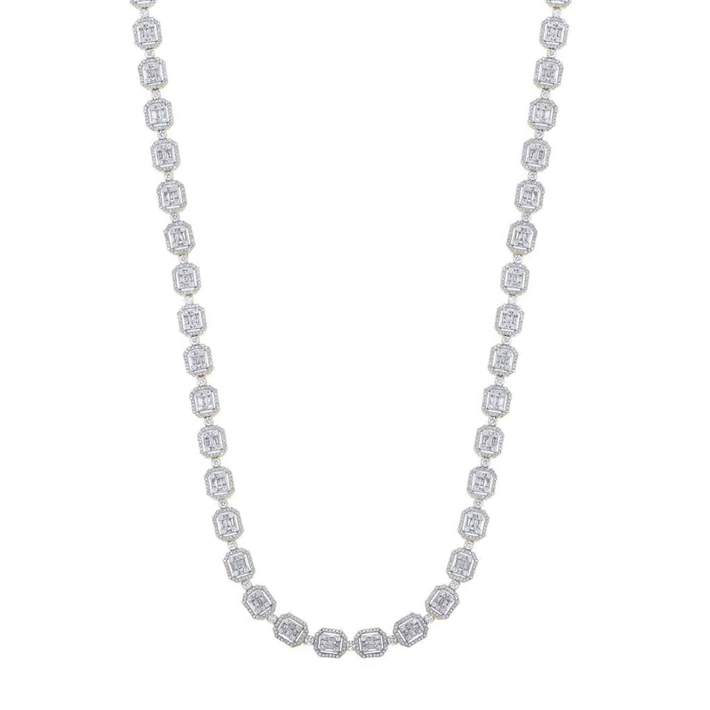 8-15CTW Real Diamond 10K White Gold Square Baguette Cluster Chain 22"
