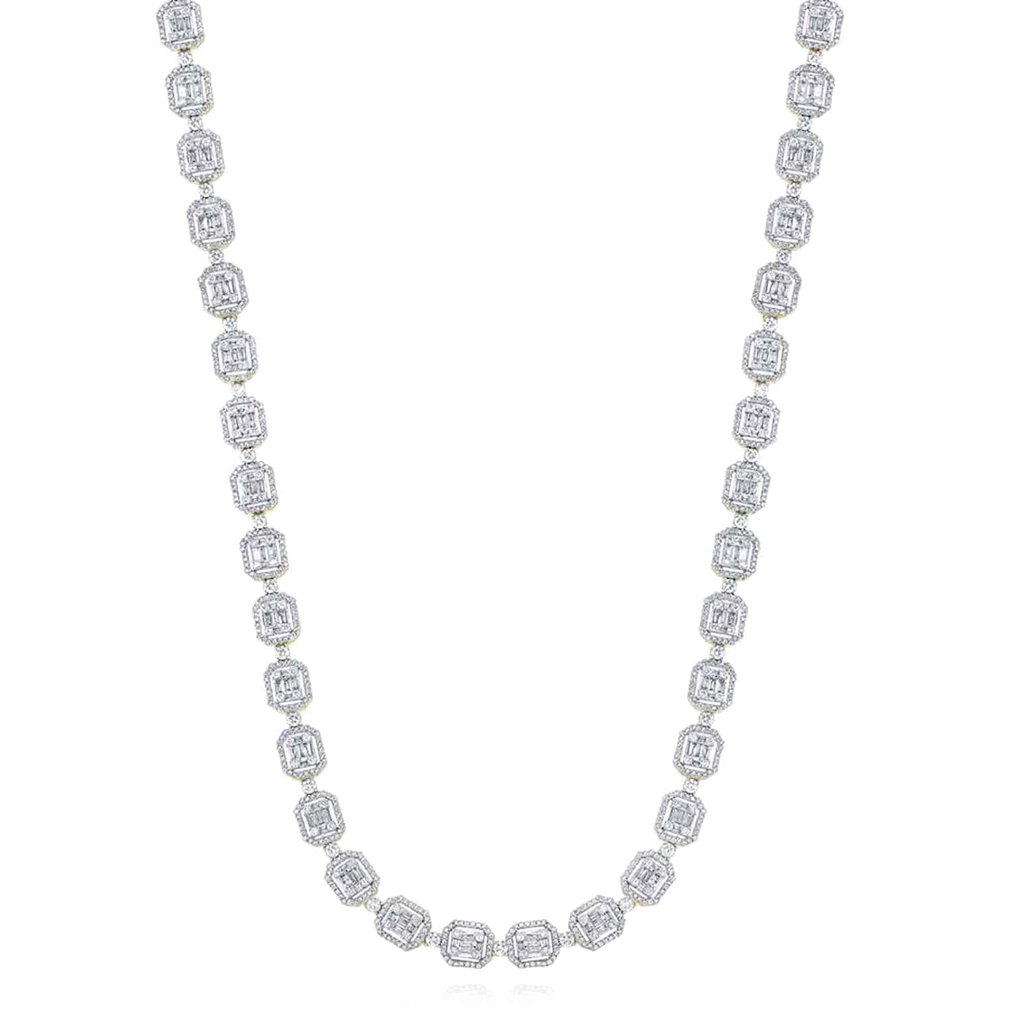 8-15CTW Real Diamond 10K White Gold Square Baguette Cluster Chain 22"