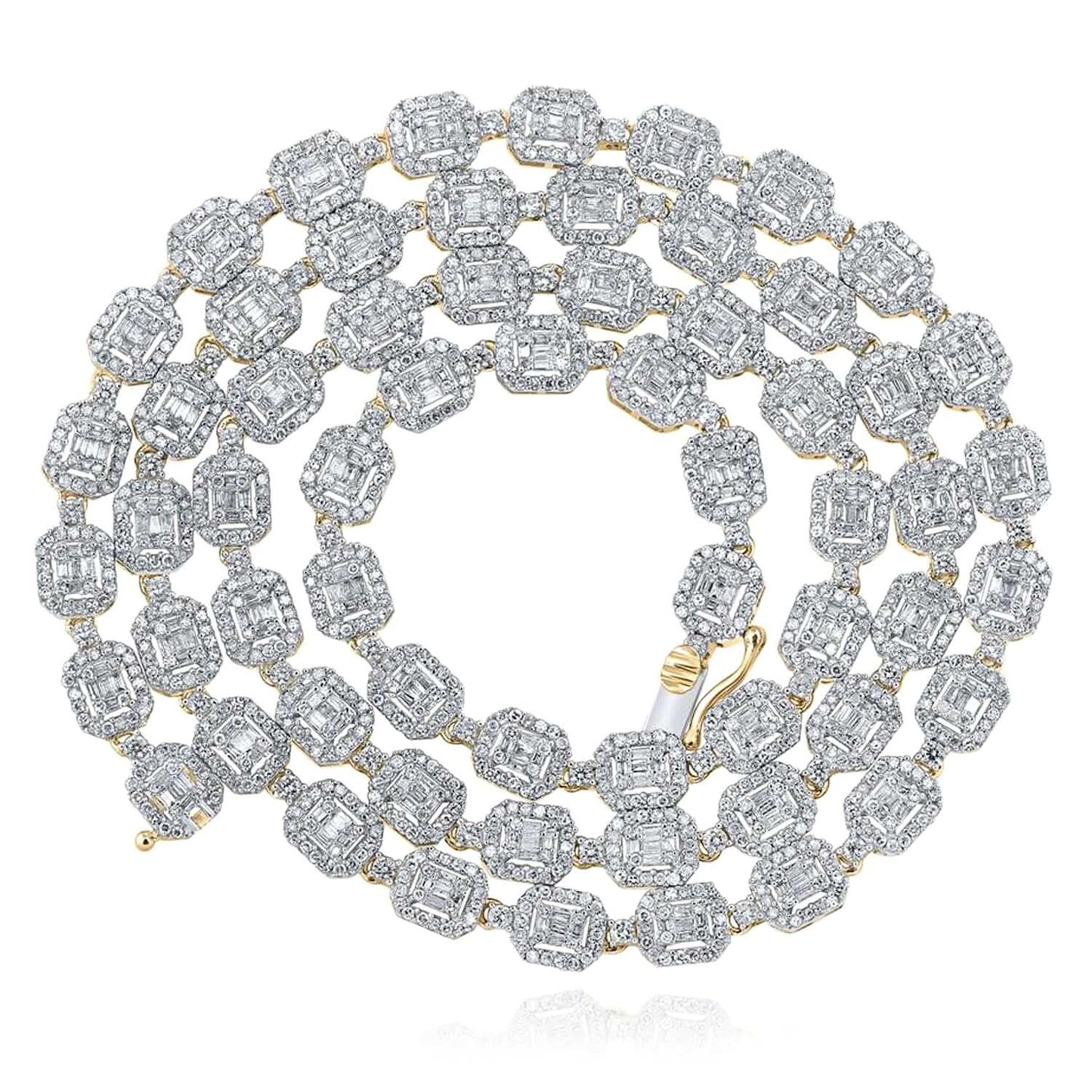 8-15CTW Real Diamond 10K White Gold Square Baguette Cluster Chain 22"