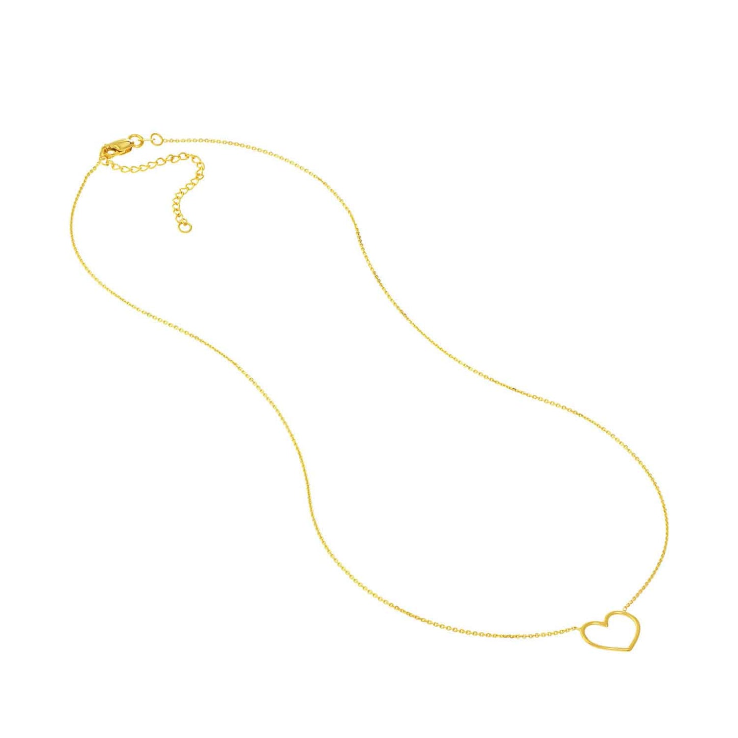 14K Gold Yellow White Rose 0.8mm Open Heart Pendant Necklace 16"-18" Adjustable