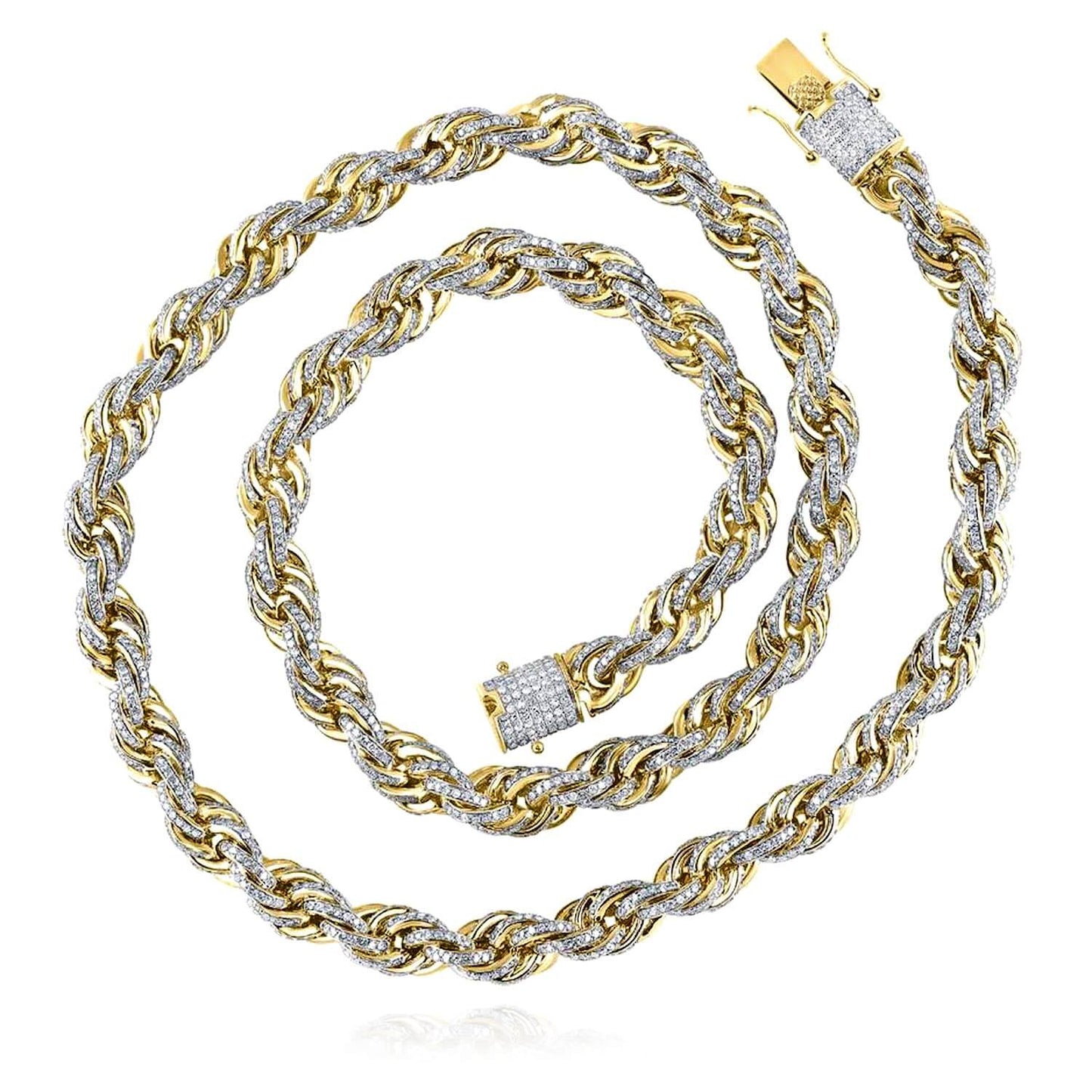17.4CTW Real Diamond 10K Yellow Gold Solid 8mm Pave Rope Chain Necklace 22"