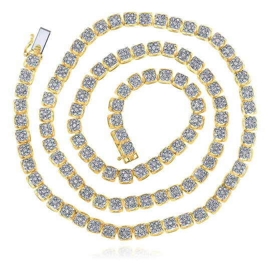 8.50CTW Natural Diamond 10K Yellow Gold 5.5mm Round Studded Tennis Necklace 24"