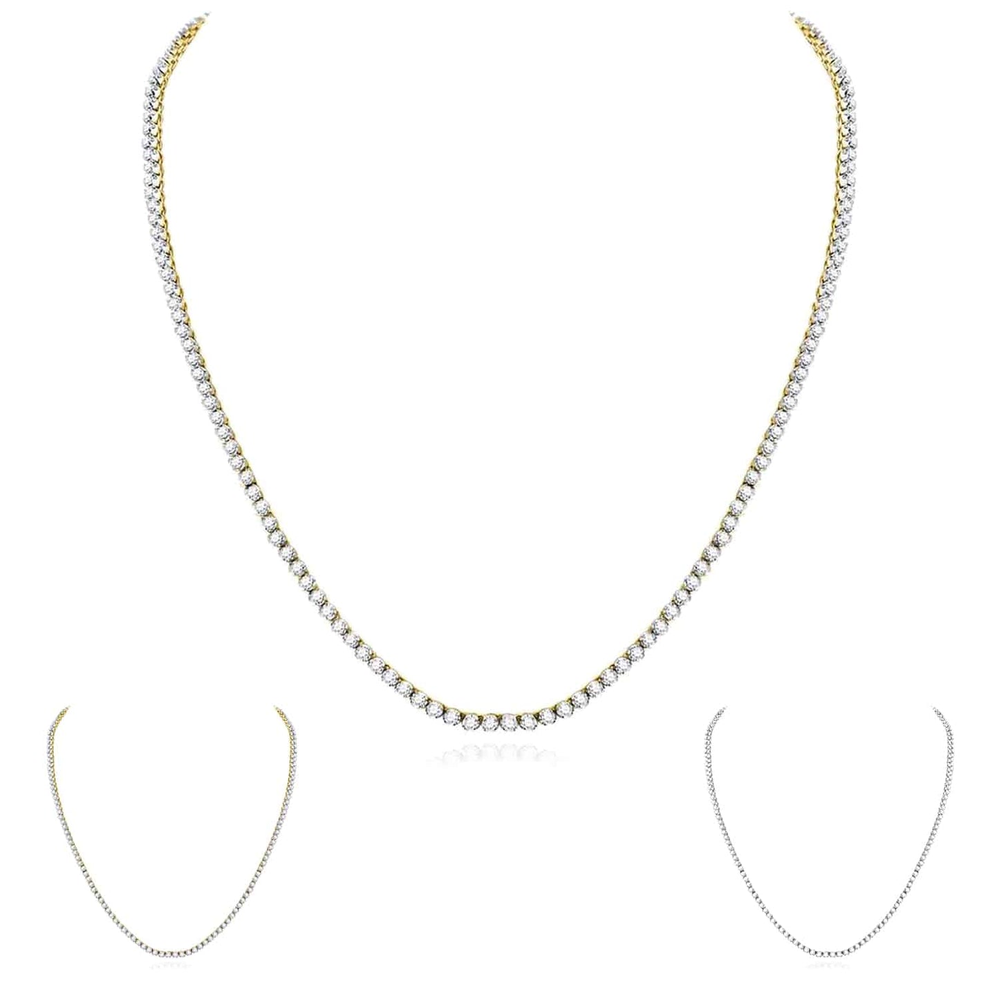 10.5CTW Natural Diamond 10K Gold Yellow White 2.6mm Tennis Necklace 22"