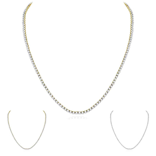 10.5CTW Natural Diamond 10K Yellow White Gold 2.6mm Tennis Necklace 22"