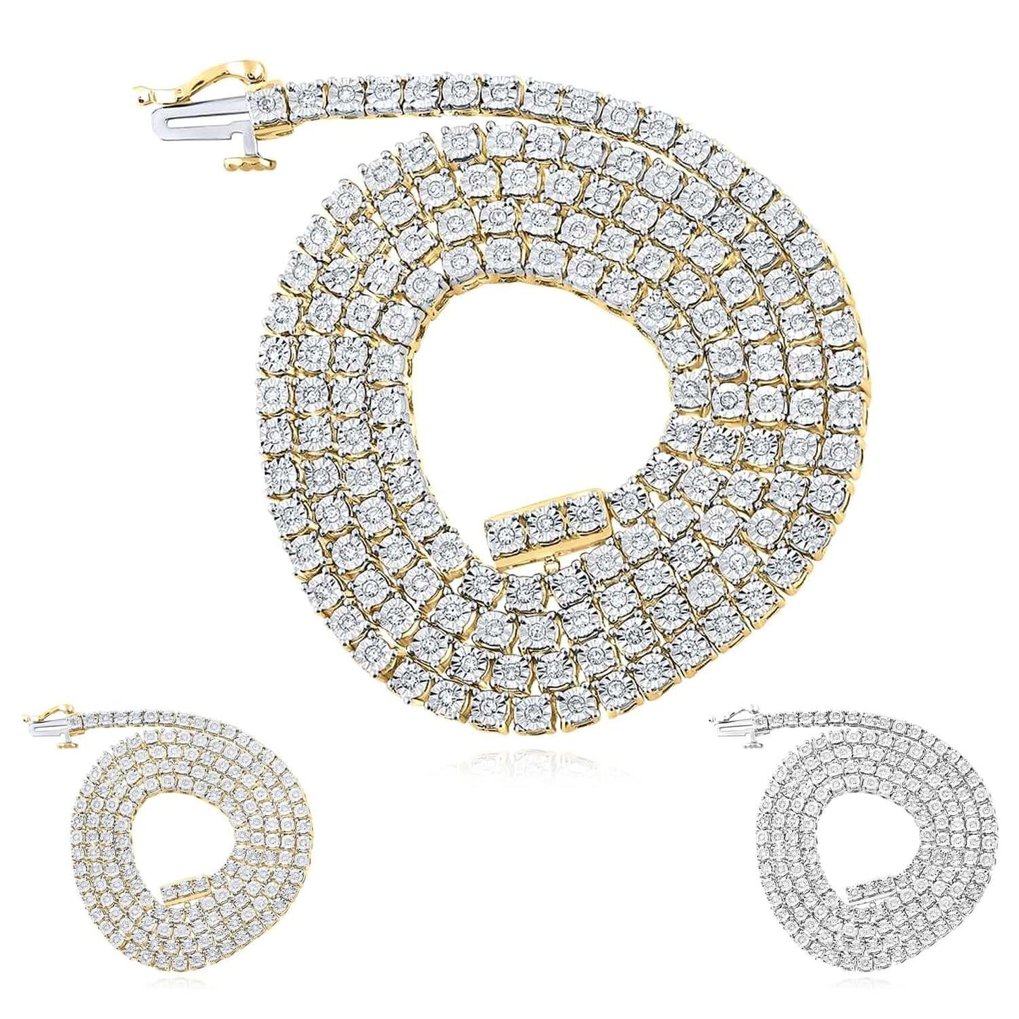 1-2.75CTW Real Diamond 10K Gold Yellow White Tennis Necklace 18"