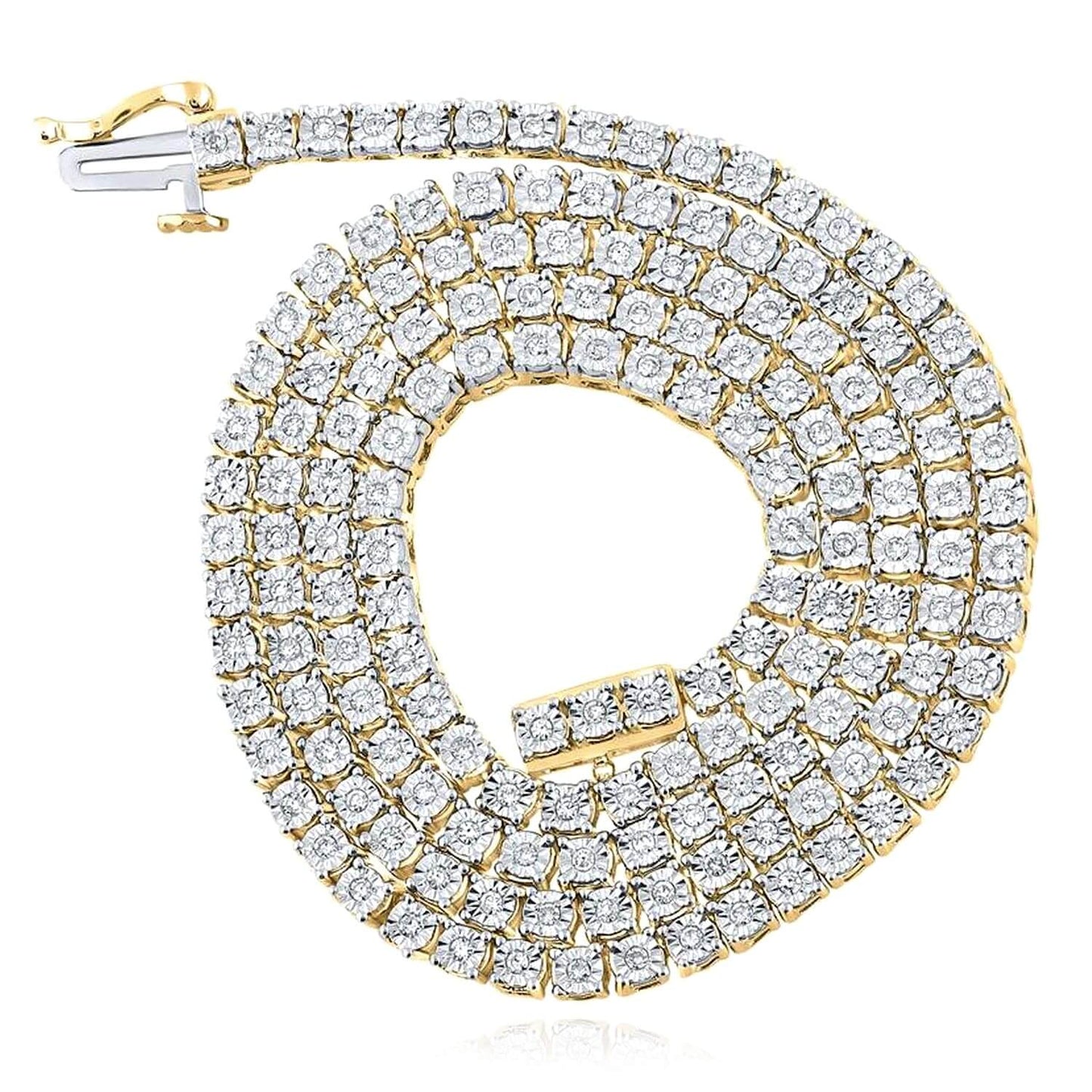 1-2.75CTW Real Diamond 10K Gold Yellow White Tennis Necklace 18"