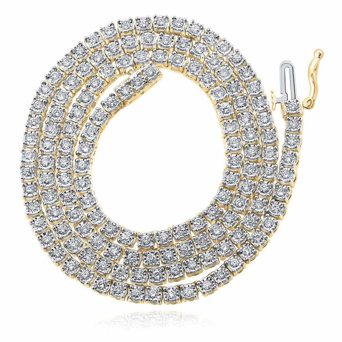 1-2.75CTW Real Diamond 10K Gold Yellow White Tennis Necklace 18"