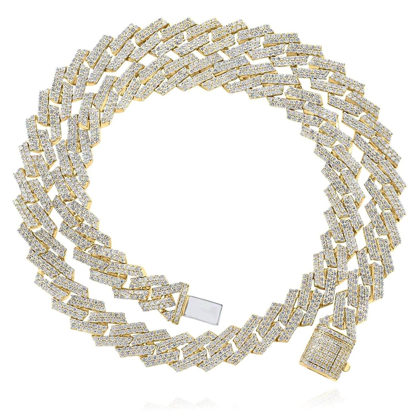 21.75-43CTW Natural Diamond 10K Yellow Gold Pave Edge Miami Cuban Necklace 22"