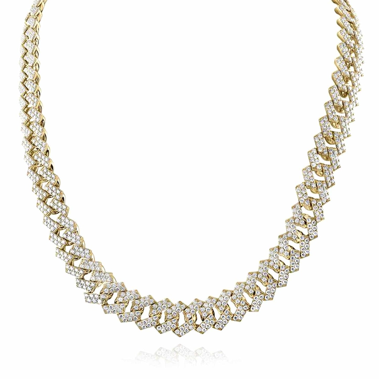 21.75-43CTW Natural Diamond 10K Yellow Gold Pave Edge Miami Cuban Necklace 22"