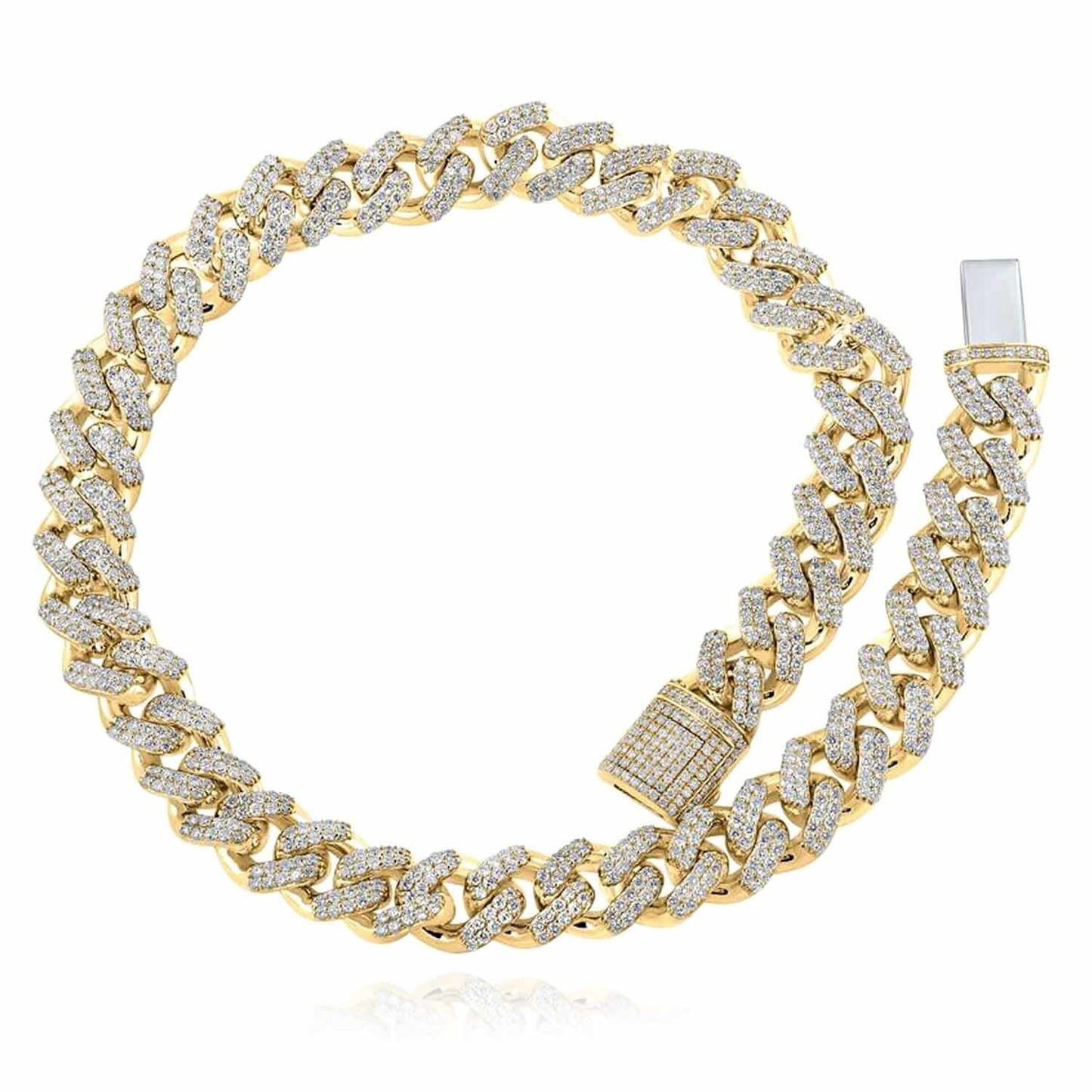 21.75-43CTW Natural Diamond 10K Yellow Gold Pave Edge Miami Cuban Necklace 22"