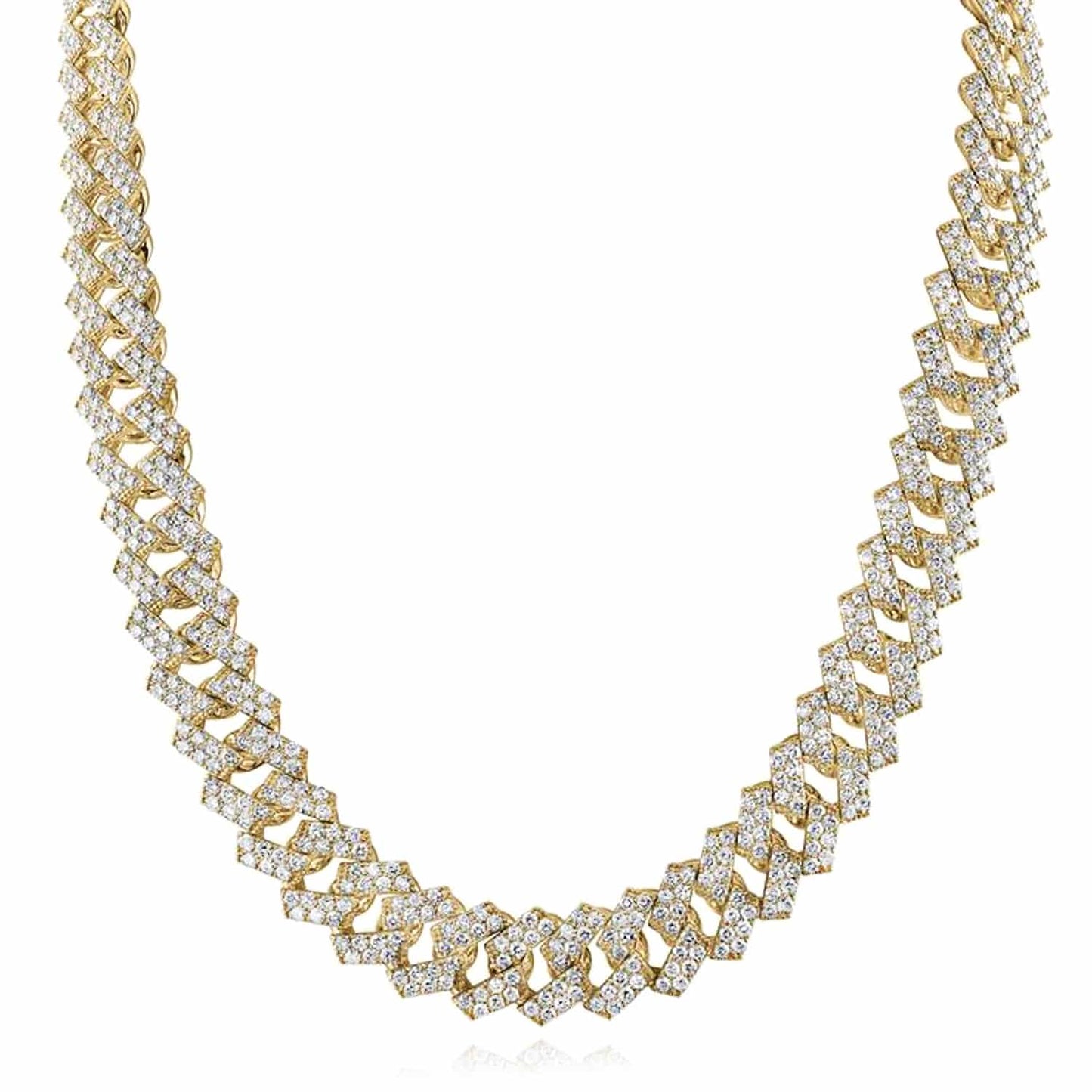 21.75-43CTW Natural Diamond 10K Yellow Gold Pave Edge Miami Cuban Necklace 22"
