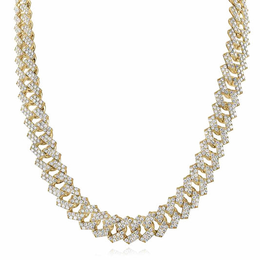 21.75-43CTW Natural Diamond 10K Yellow Gold Pave Edge Miami Cuban Necklace (Solid Links) 22"