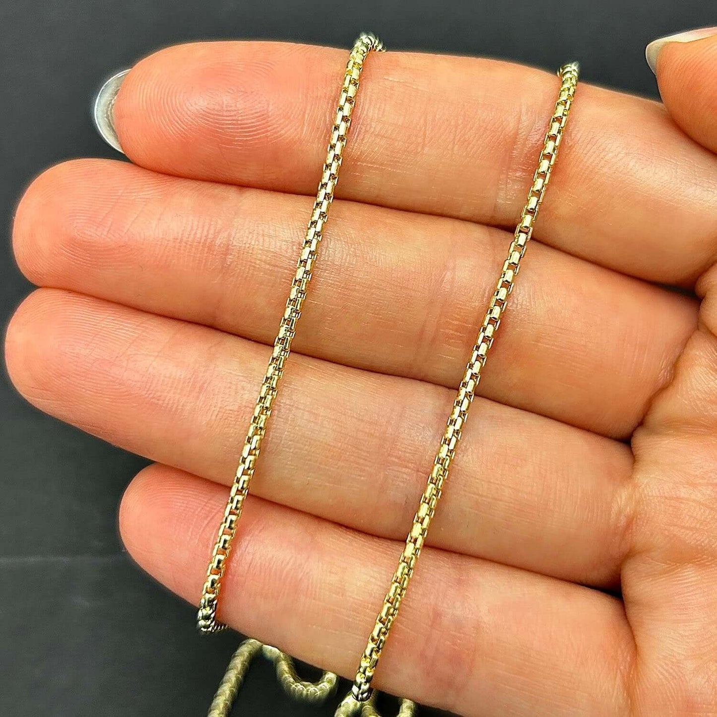 14K Real Gold 1.8mm Solid Round Box Chain Necklace 16"-24"