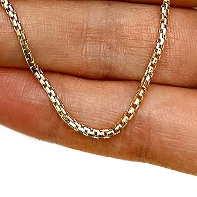 14K Real Gold 1.8mm Solid Round Box Chain Necklace 16"-24"