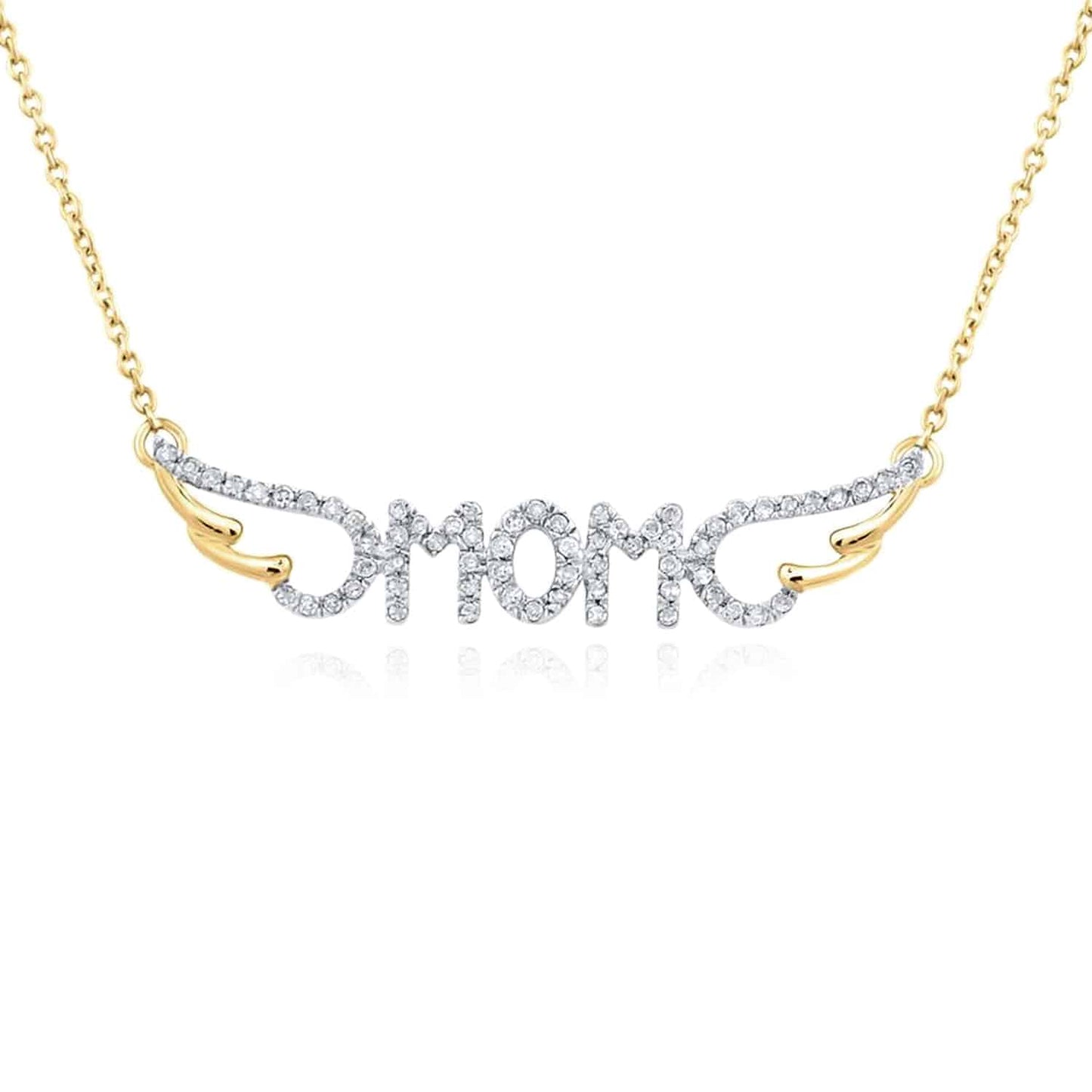 0.16CTW Natural Diamond 10K Yellow White Rose Gold Wings MOM Necklace (Solid Links) 18" - WJD Exclusives