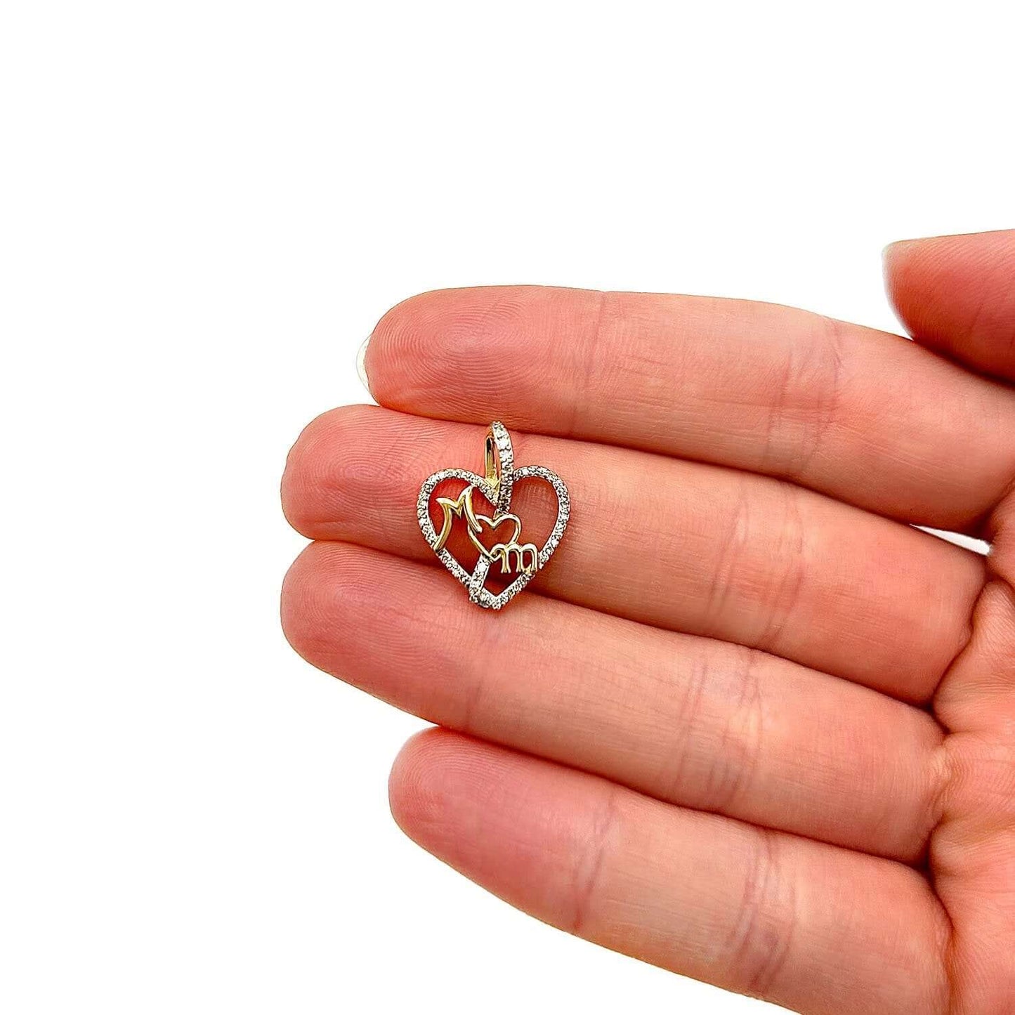 0.15CTW Natural Diamond 10K Yellow Gold Multiple Heart Mom Pendant