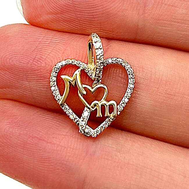 0.15CTW Natural Diamond 10K Yellow Gold Multiple Heart Mom Pendant