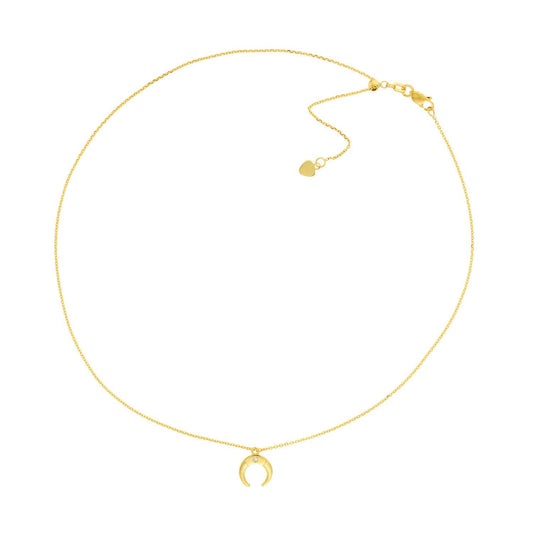 Natural Diamond 14K Yellow Gold Drop Horn Choker Necklace (Hollow) 14"-16" Adjustable