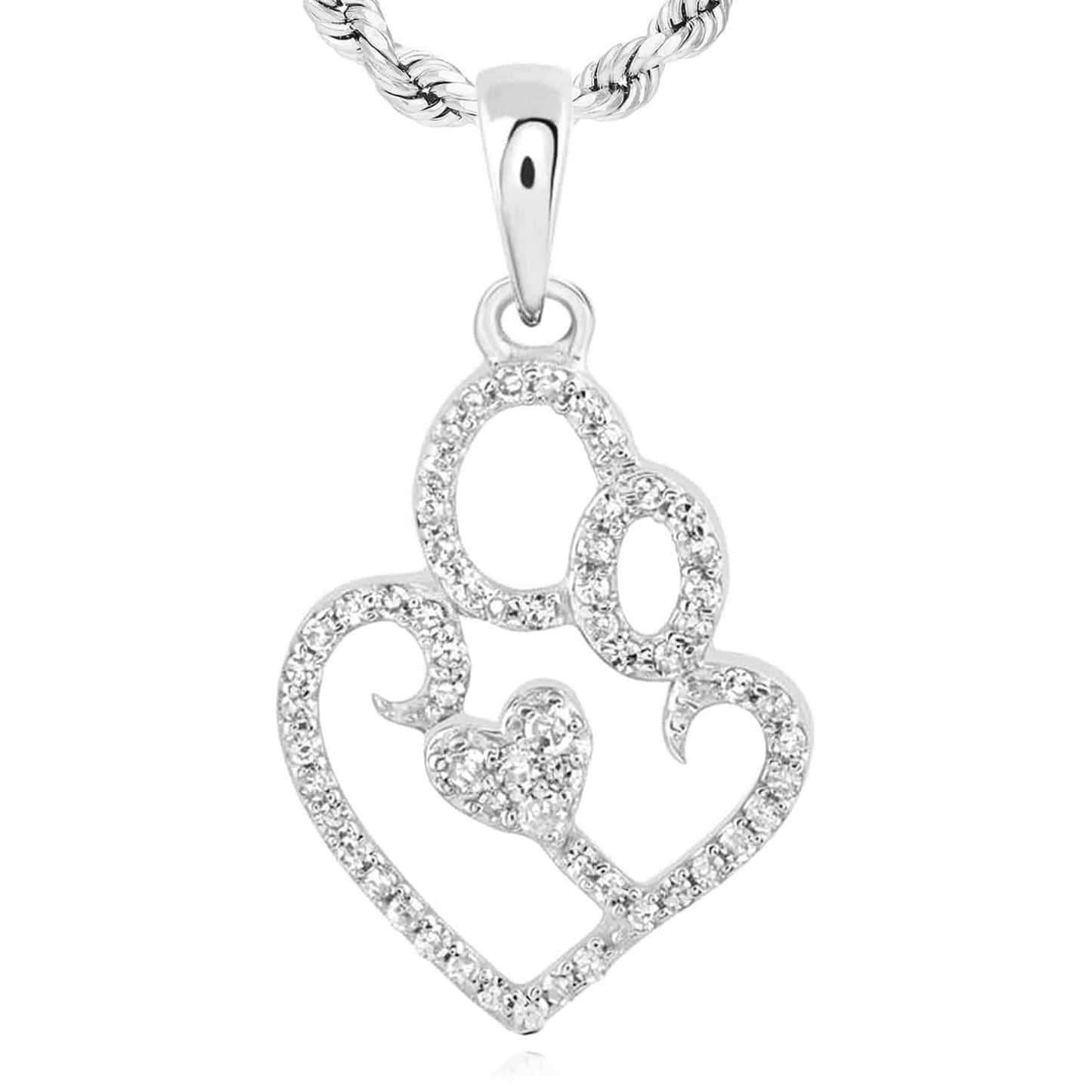 0.15CTW Real Diamond 10K Gold Yellow White Mother Child Heart Pendant 0.9"