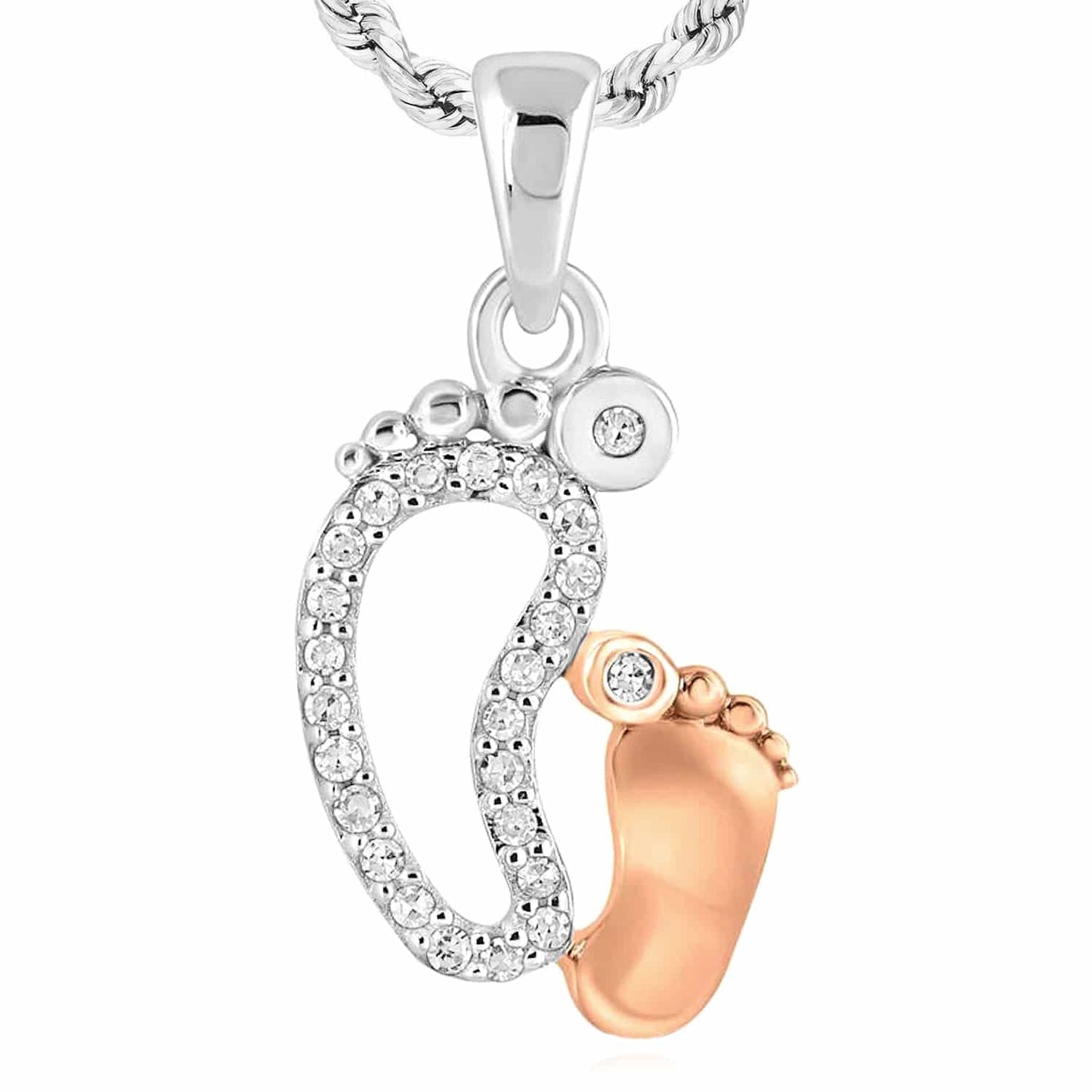.08CTW Real Diamond 10K Gold White Yellow Rose Mother Child Footprint Pendant
