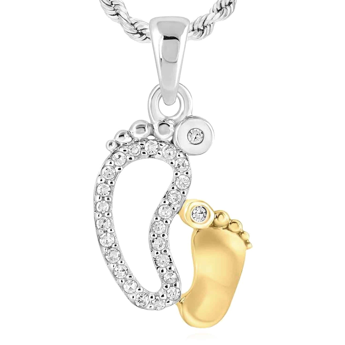 .08CTW Real Diamond 10K Gold White Yellow Rose Mother Child Footprint Pendant