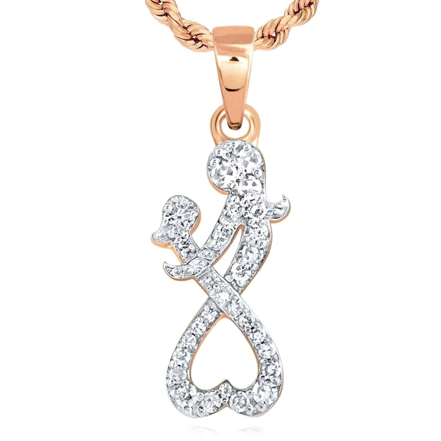 0.15CTW Real Diamond 10K Real Yellow White Rose Mother Child Heart Pendant