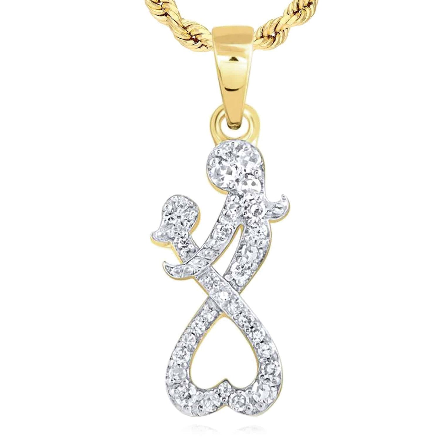 0.15CTW Real Diamond 10K Real Yellow White Rose Mother Child Heart Pendant